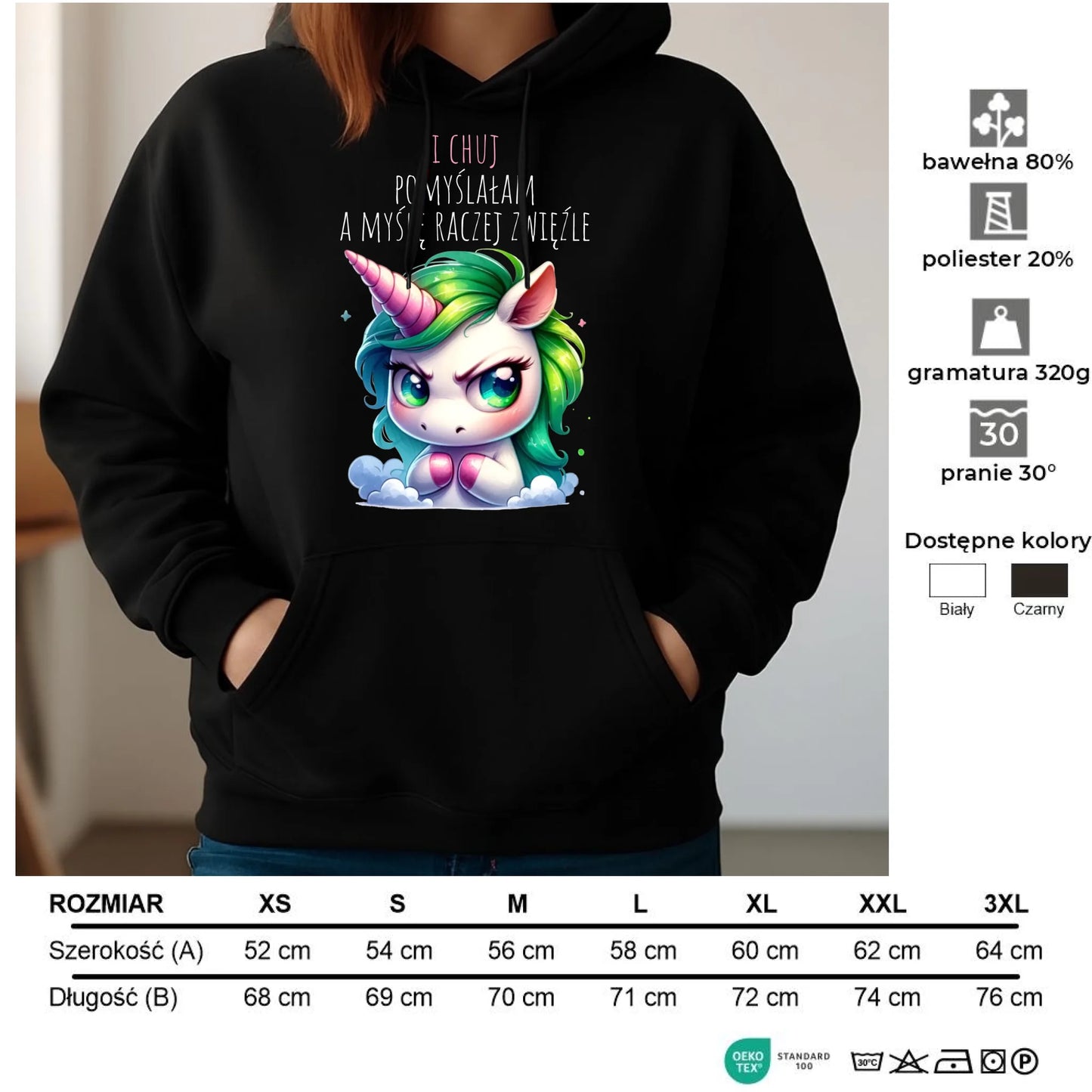 Bluza damska z kapturem - Jednorożec - I ch*j pomyślałam – bez cenzury DZ12 - StoryCups.pl