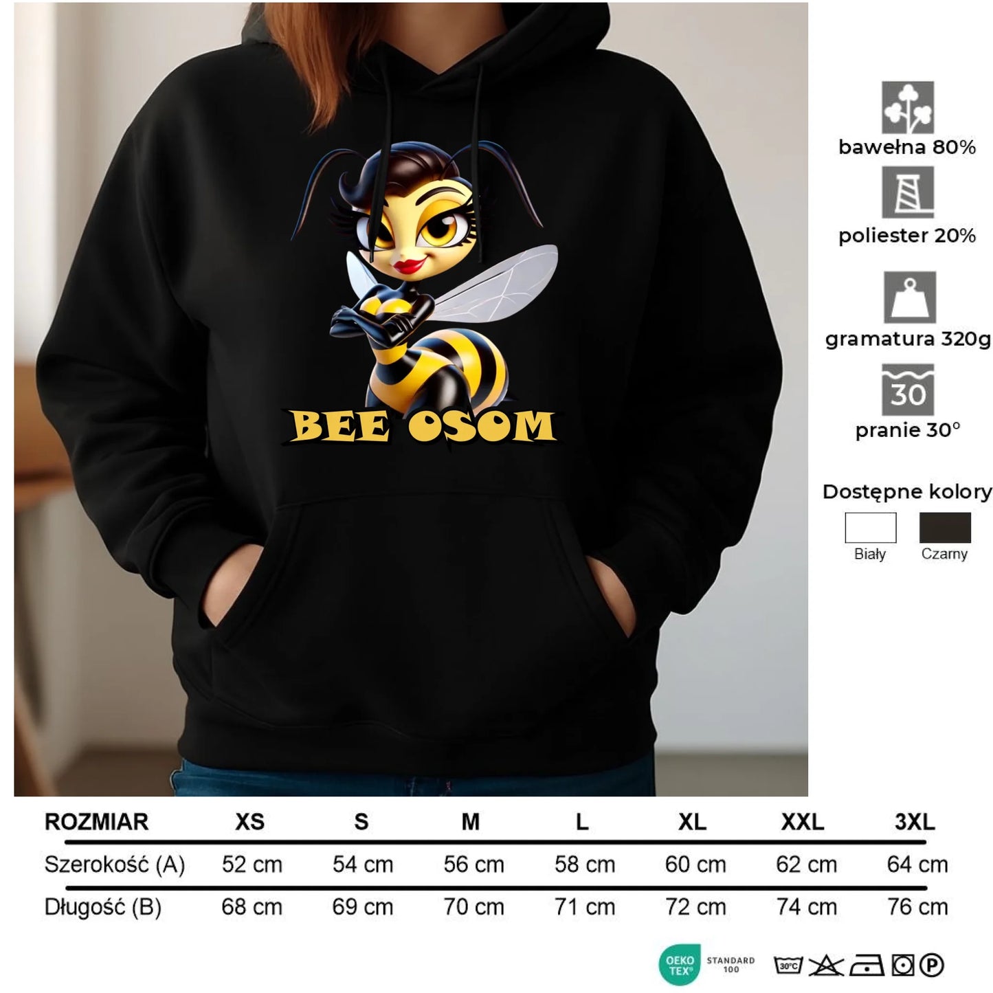 Bluza damska z kapturem - Bee Osom - Jestem niesamowita DZ11 - StoryCups.pl