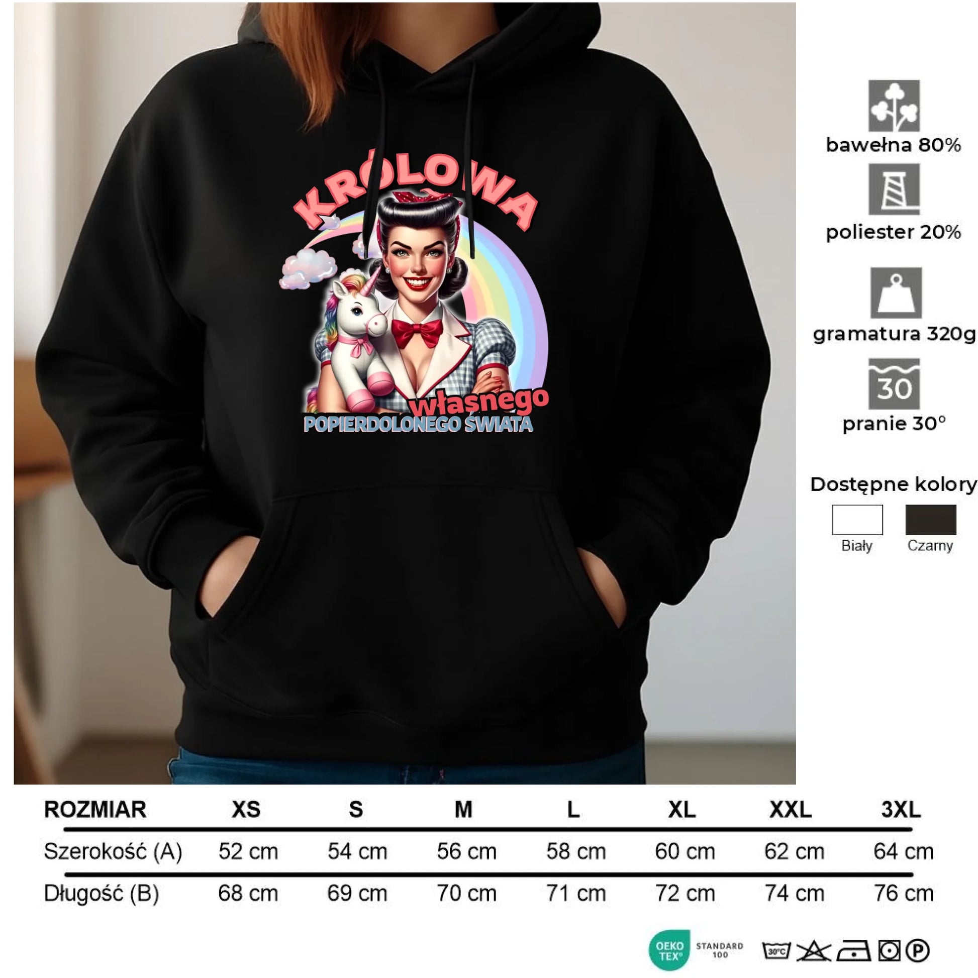 Bluza damska z kapturem retro – Królowa własnego popierd*onego świata - bez cenzury DZ08 - StoryCups.pl