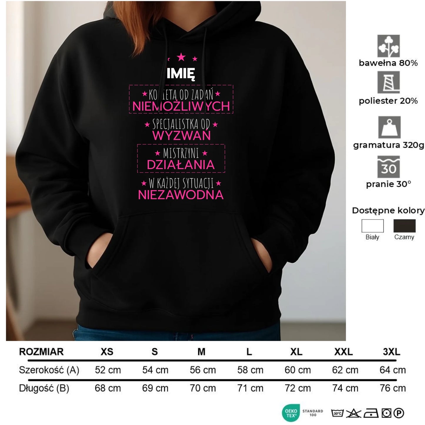 Bluza damska z kapturem - Kobieta od zadań niemożliwych - personalizowana DZ19 - StoryCups.pl