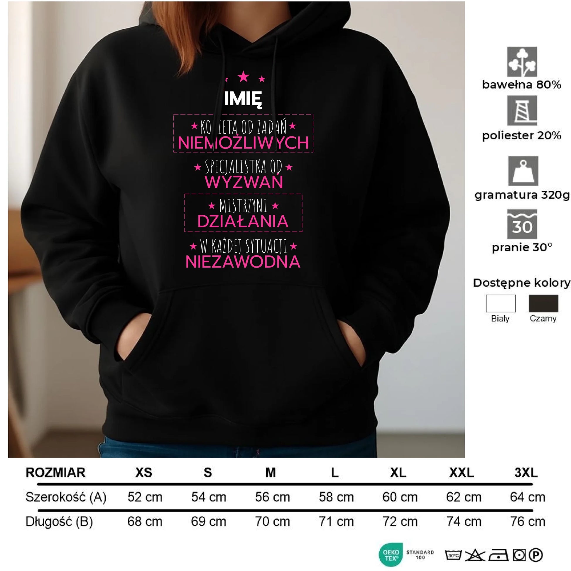 Bluza damska z kapturem - Kobieta od zadań niemożliwych - personalizowana DZ19 - StoryCups.pl