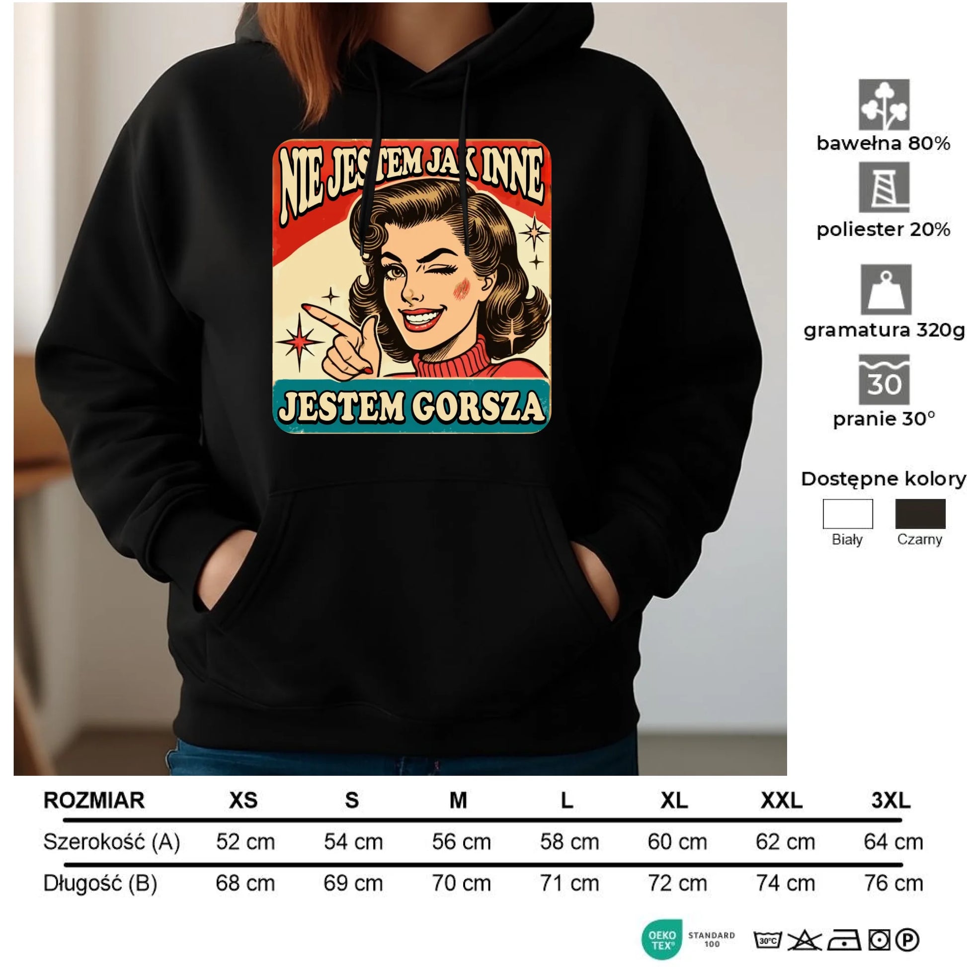 Bluza damska z kapturem - Nie jestem jak inne, jestem gorsza - w stylu retro DZ07 - StoryCups.pl