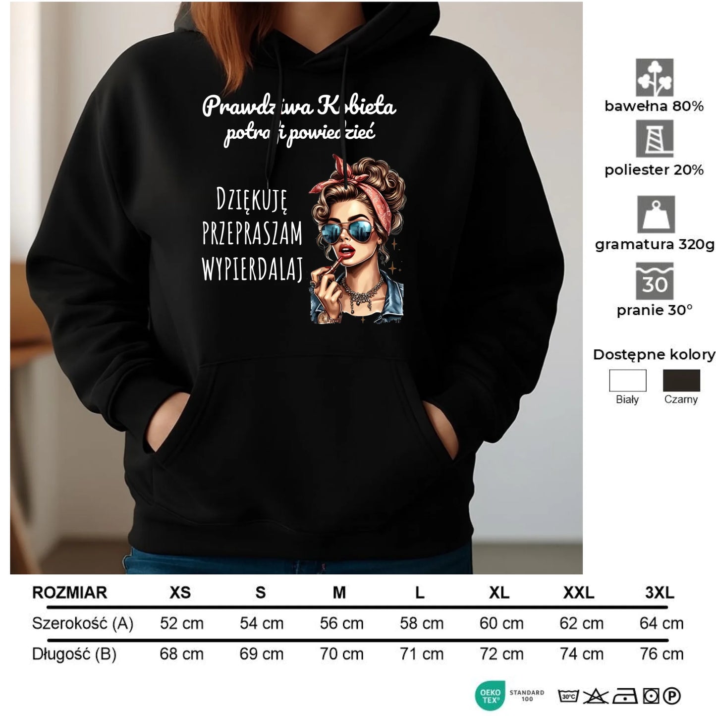 Bluza damska z kapturem - Prawdziwa kobieta - bez cenzury DZ15 - StoryCups.pl