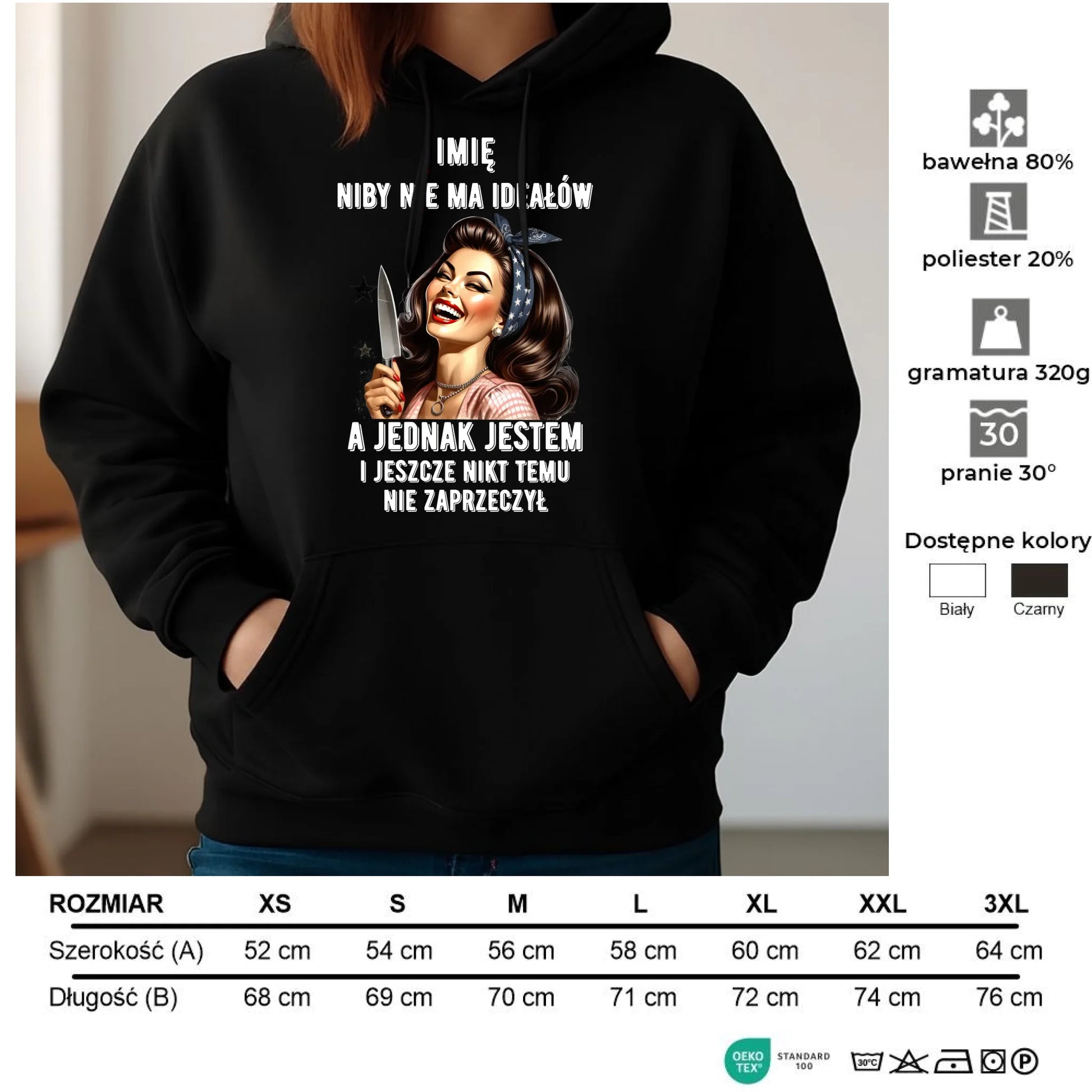 Bluza damska z kapturem - Niby nie ma ideałów - personalizowana DZ01 - StoryCups.pl