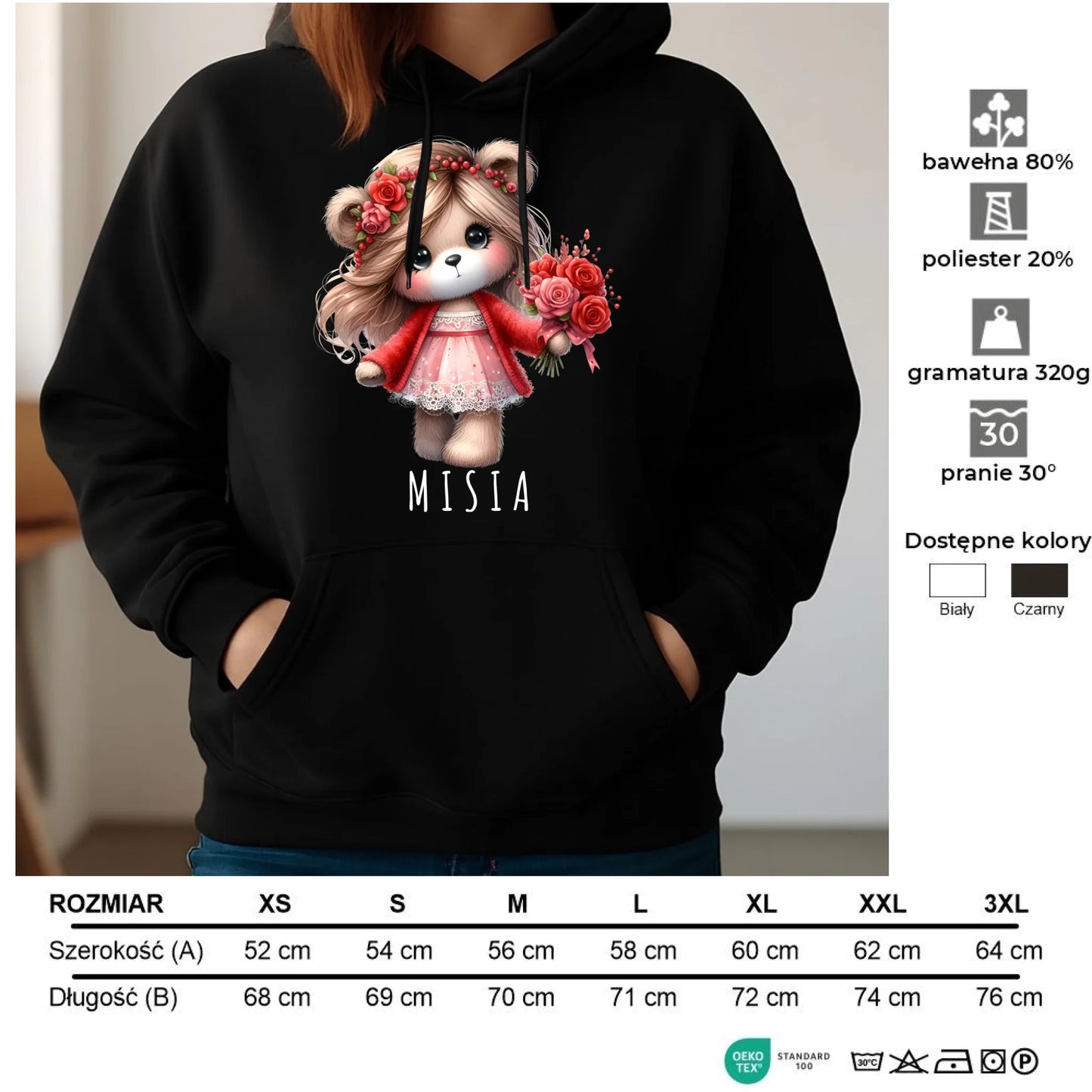 Bluza damska z kapturem - prezent dla dziewczyny - Urocza Misia W35 - StoryCups.pl