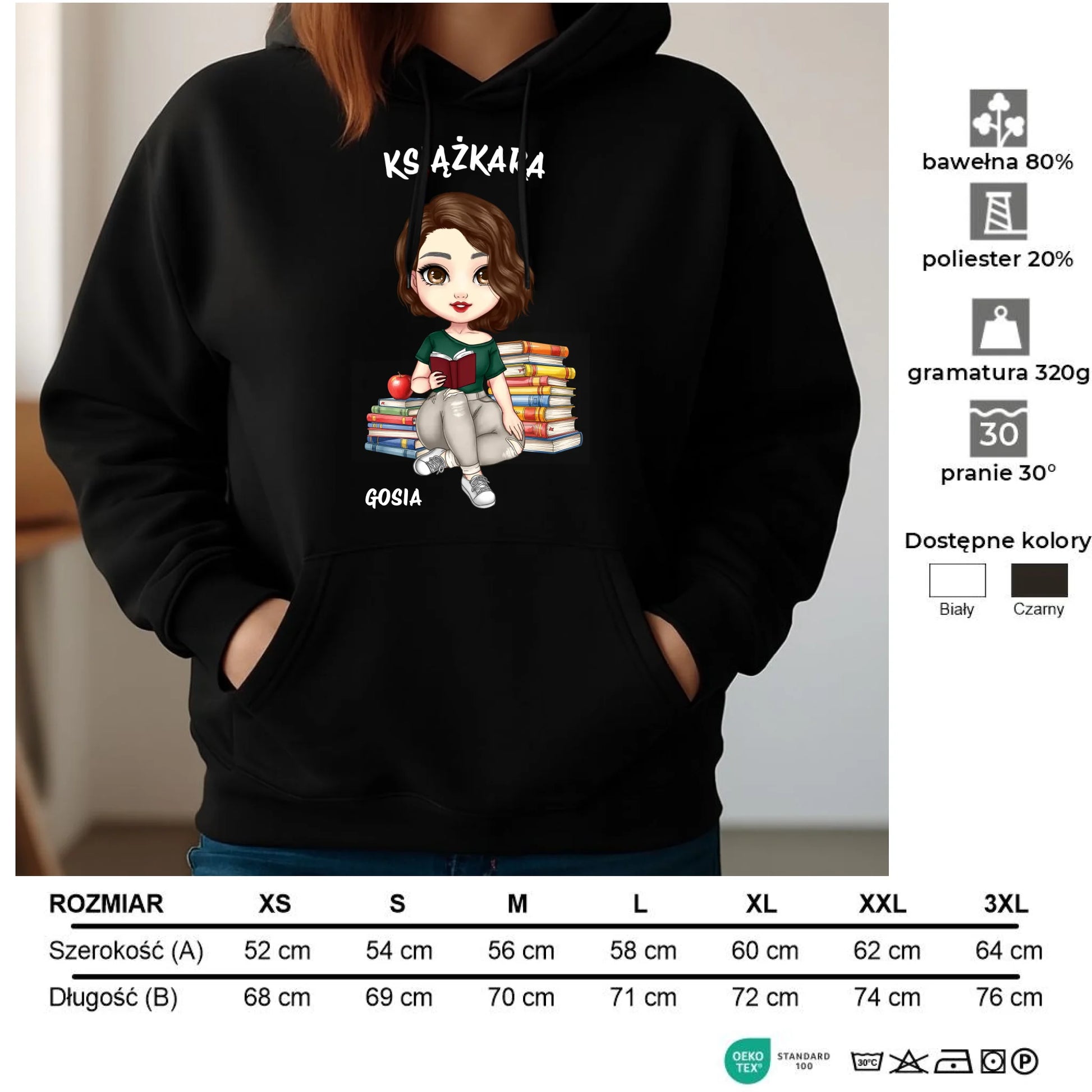 Bluza damska z kapturem - Książkara - Prezent dla miłośniczki czytania książek - personalizowana DZ03 - StoryCups.pl