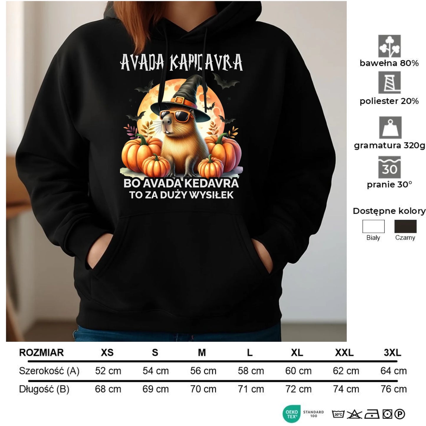 Bluza damska z kapturem halloweenowa - Kapibara - Avada Kapidavra HL21 - StoryCups.pl
