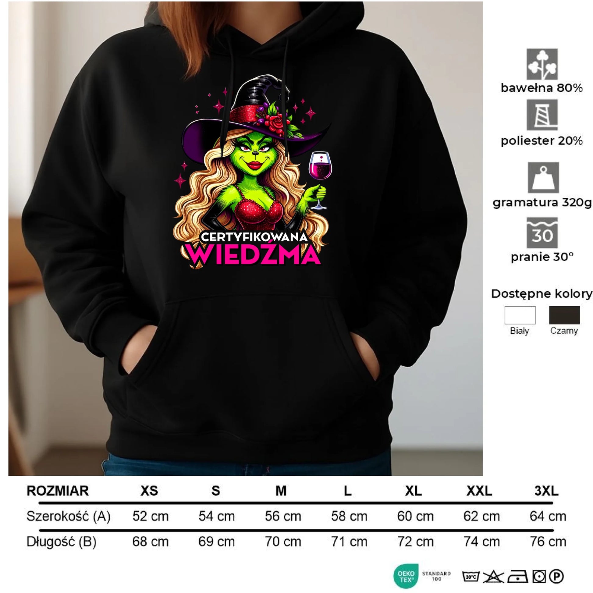 Bluza damska z kapturem - Certyfikowana wiedźma - śmieszna HL13 - StoryCups.pl