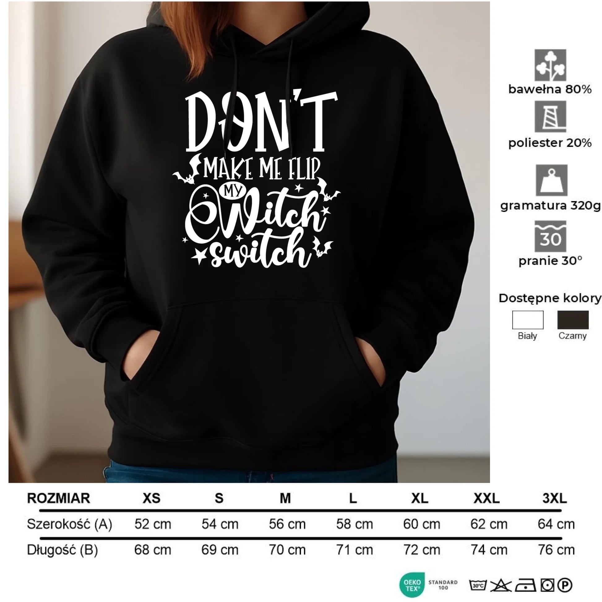 Bluza damska z kapturem na Halloween - Don't make me flip my witch switch - śmieszna HL11 - StoryCups.pl
