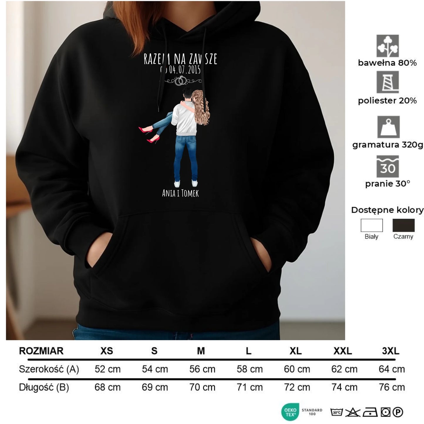 Bluza damska z kapturem dla par - personalizowany prezent na rocznicę - Razem na zawsze W14 - StoryCups.pl