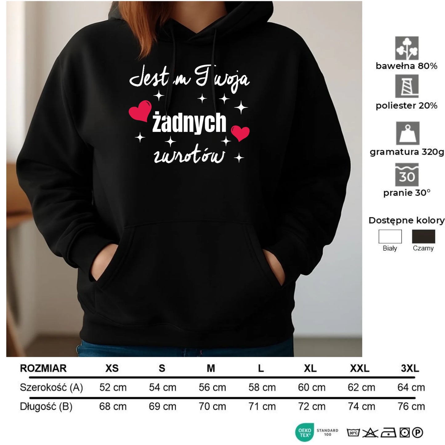 Bluza damska z kapturem - Jestem Twoja żadnych zwrotów W28 - StoryCups.pl