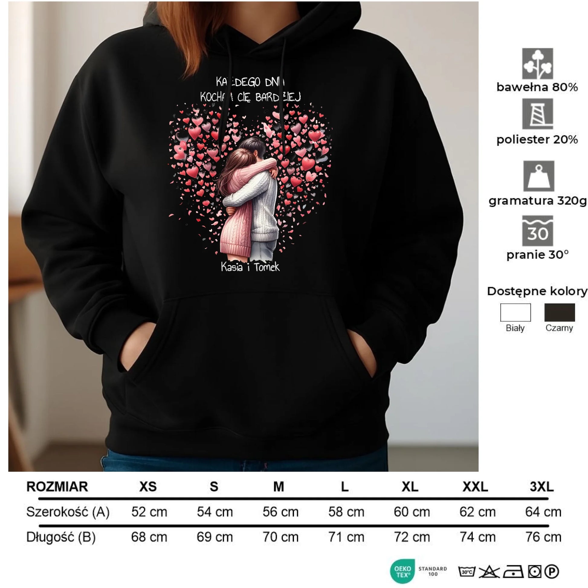 Bluza damska z kapturem dla par - prezent dla dziewczyny - Kocham Cię - personalizowana W09 - StoryCups.pl