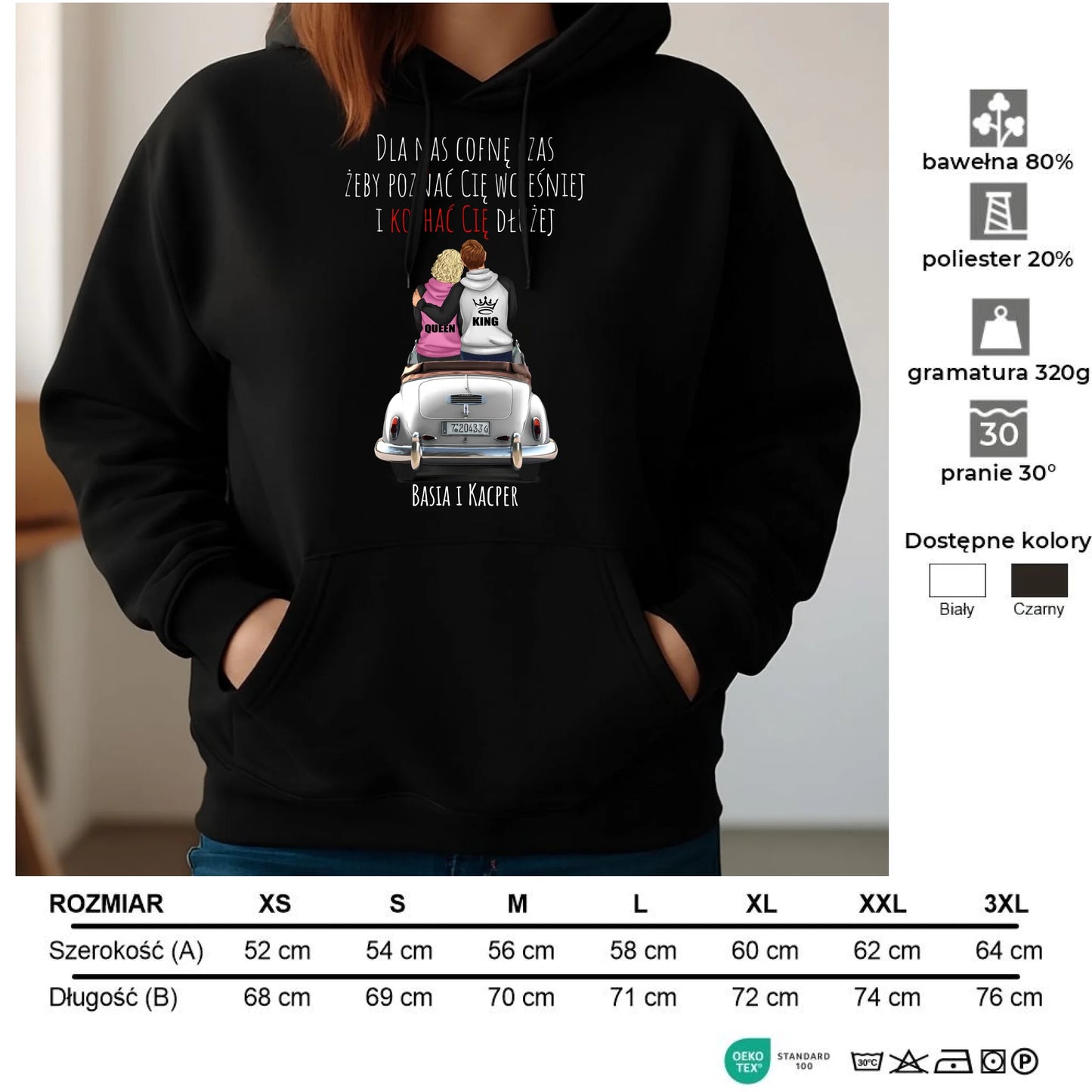 Bluza damska z kapturem dla par - prezent dla dziewczyny - Cofnę czas - personalizowana W08 - StoryCups.pl