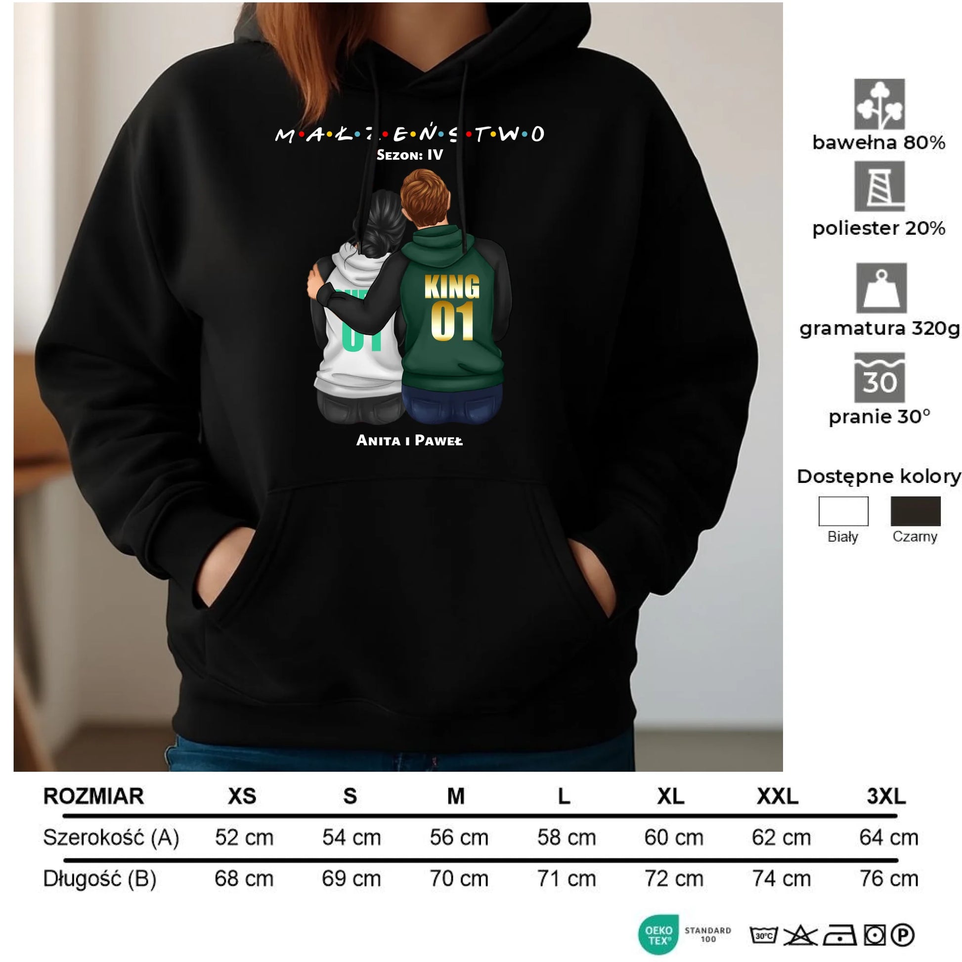 Bluza damska z kapturem dla par - personalizowany prezent dla żony na rocznicę ślubu – Małżeństwo W05 - StoryCups.pl