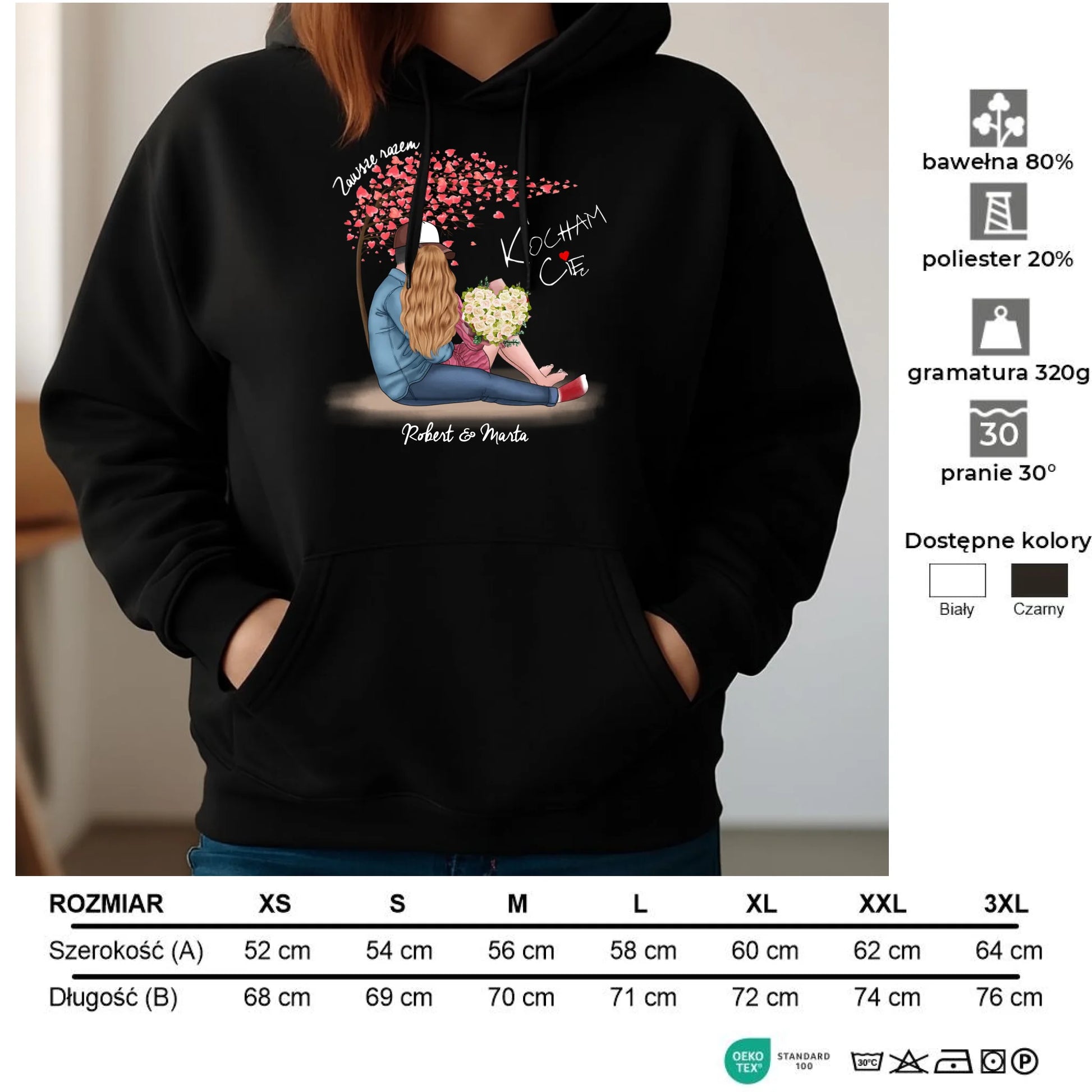 Bluza damska z kapturem dla par - prezent dla dziewczyny narzeczonej żony - Zawsze razem - personalizowana W04 - StoryCups.pl