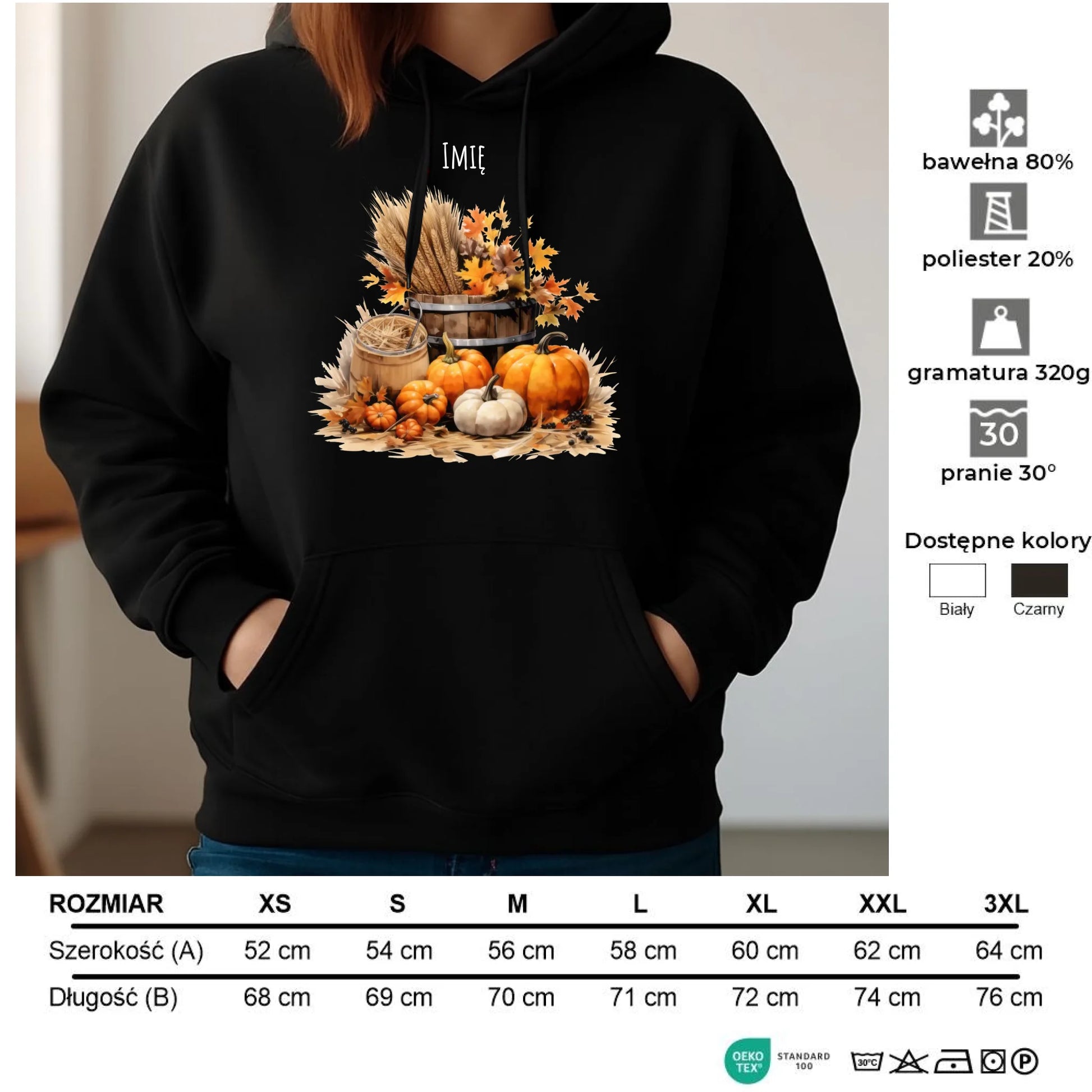 Bluza damska z kapturem jesieniara - Harvest vibes - personalizowana JS09 - StoryCups.pl