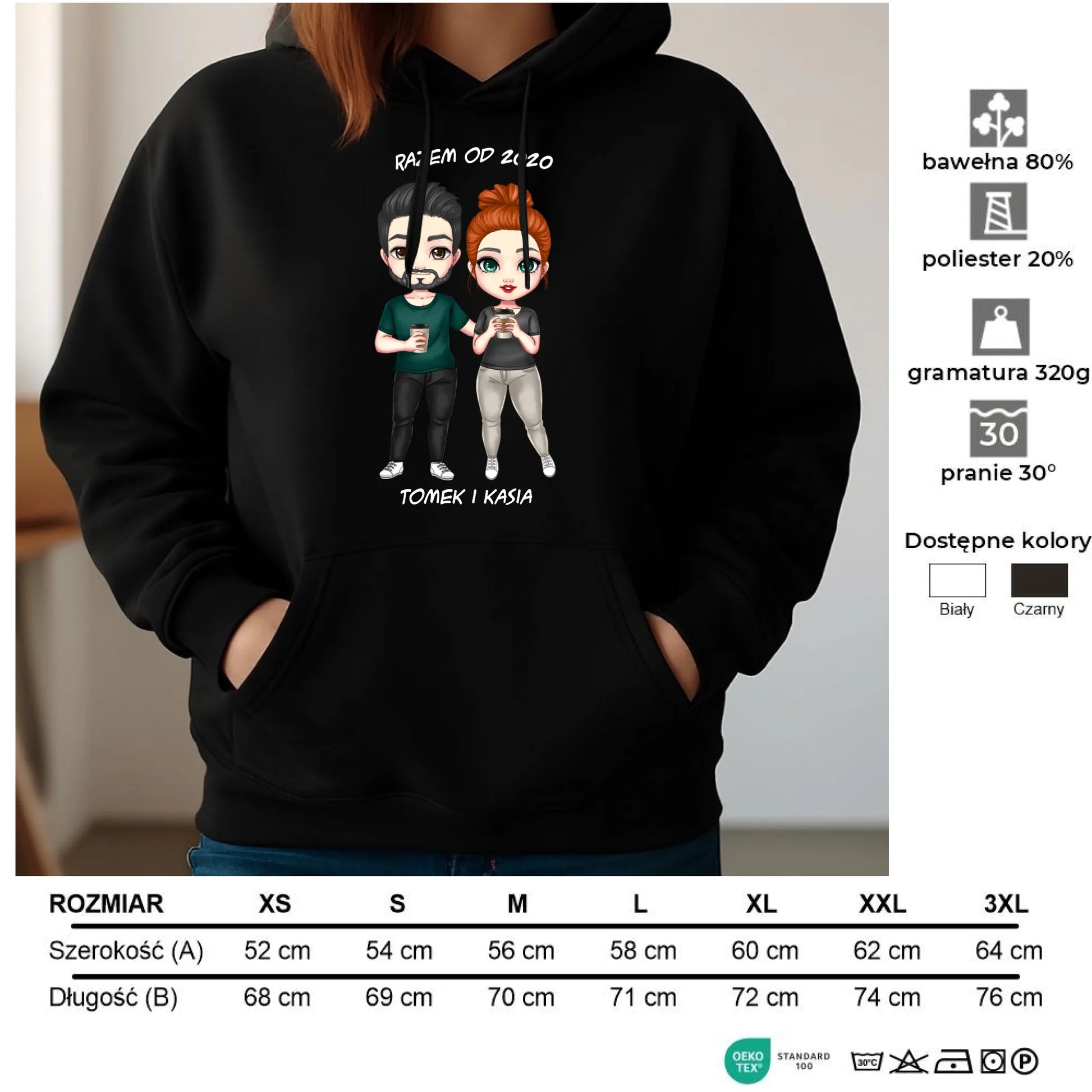 Bluza damska z kapturem dla par - prezent dla dziewczyny narzeczonej żony - personalizowana W01 - StoryCups.pl