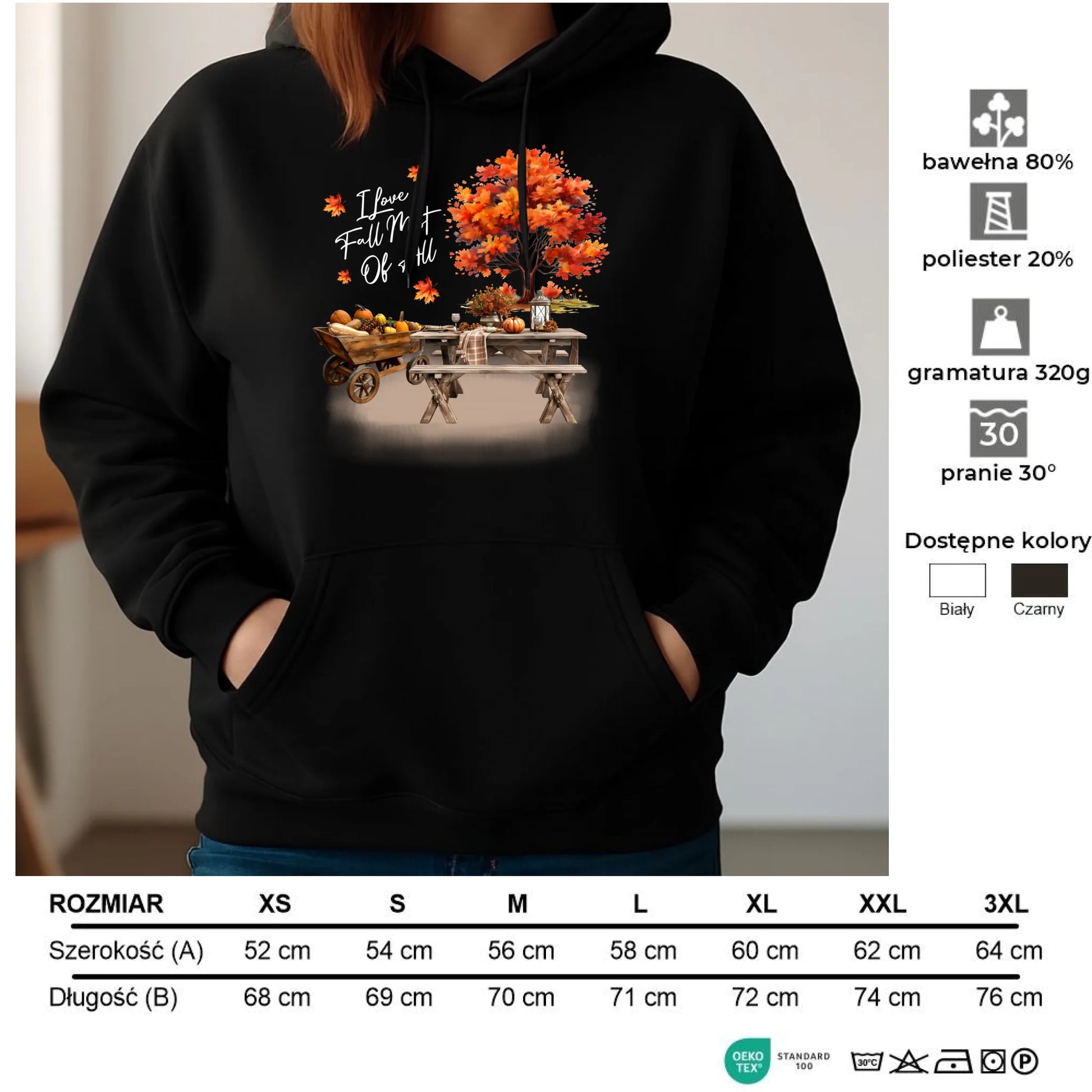 Bluza damska z kapturem jesieniara - Jesienny piknik z dyniami JS04 - StoryCups.pl