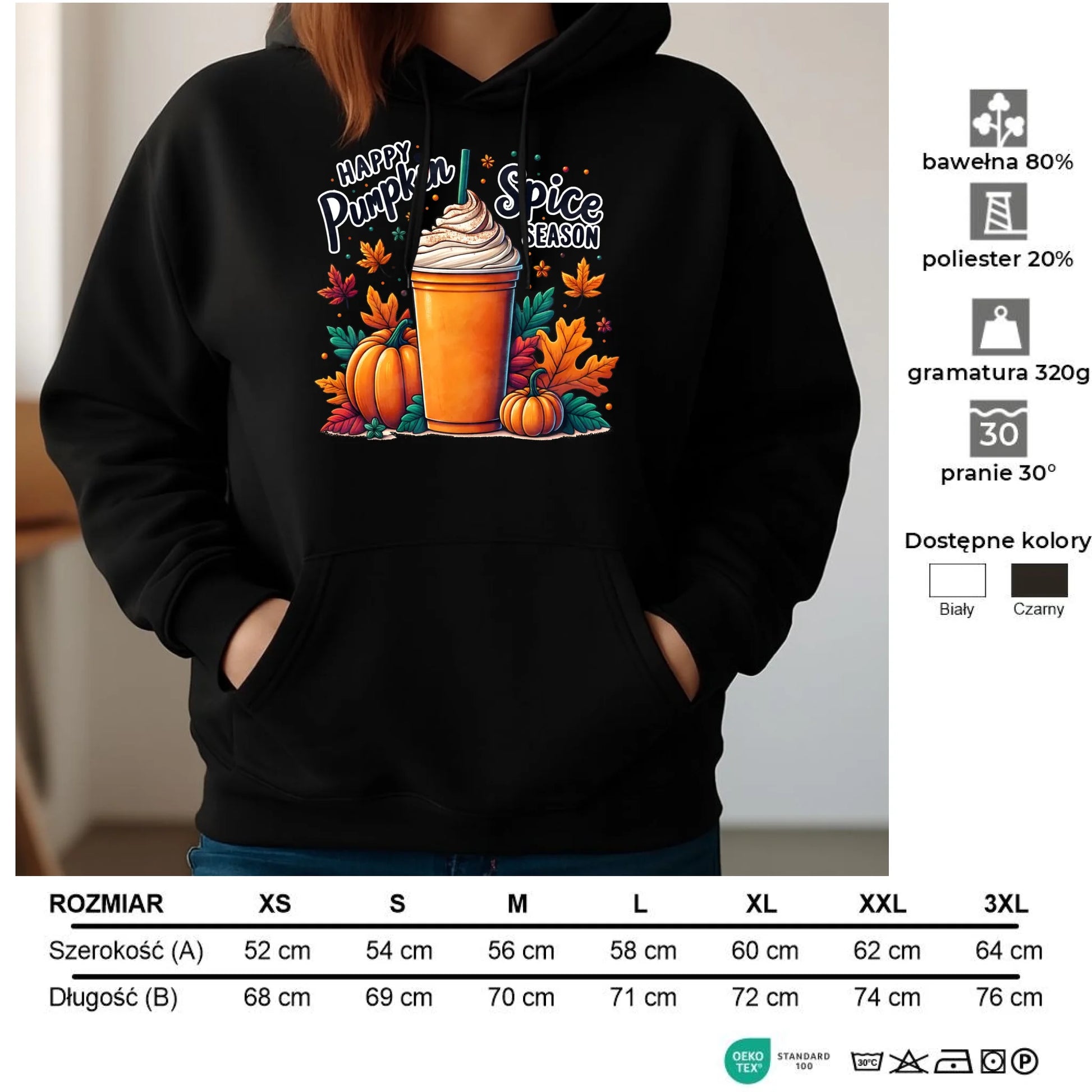 Bluza damska z kapturem jesieniara - Pumpkin Spice - kawa dyniowa JS02 - StoryCups.pl