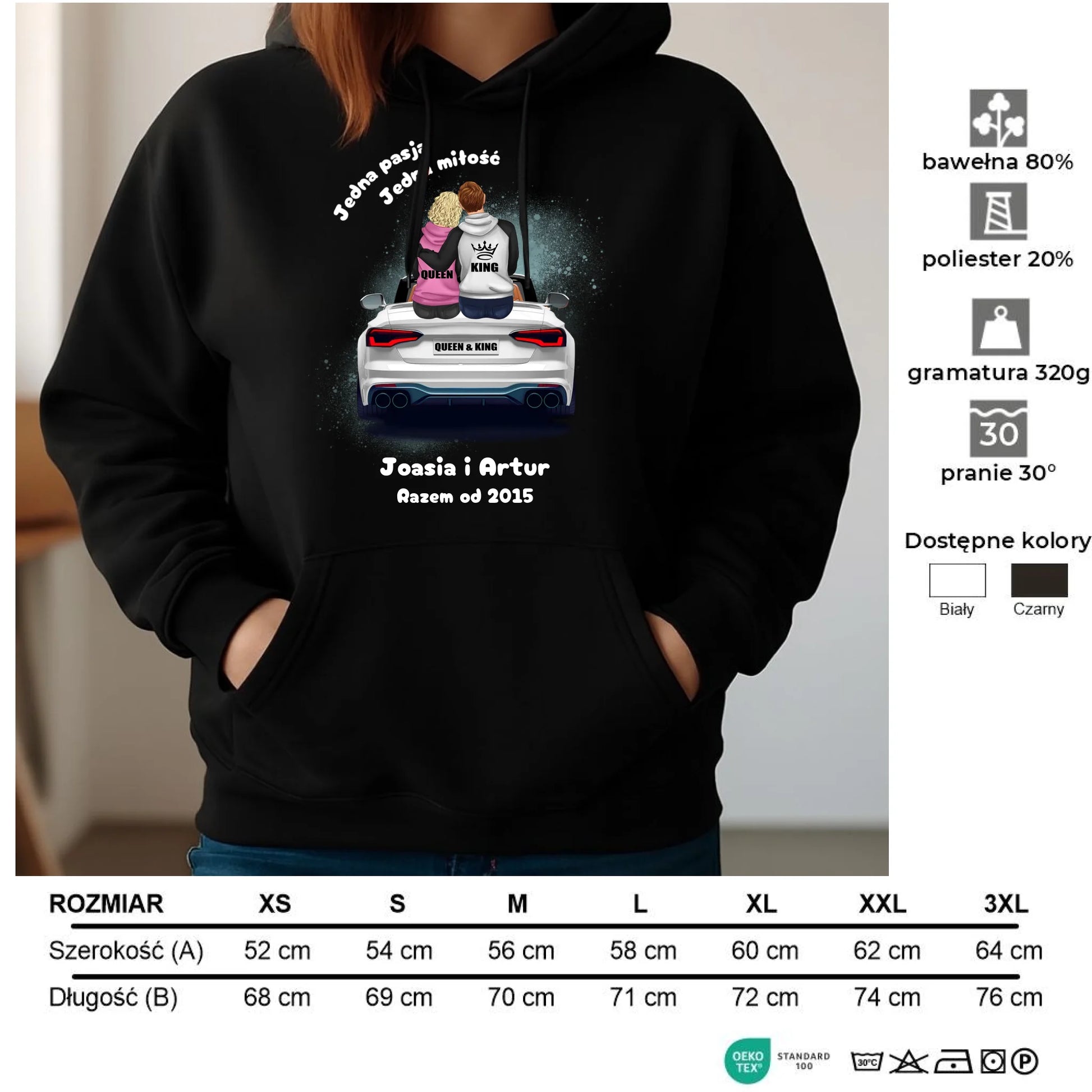 Bluza damska z kapturem dla par - personalizowany prezent dla dziewczyny - Jedna miłość W06 - StoryCups.pl