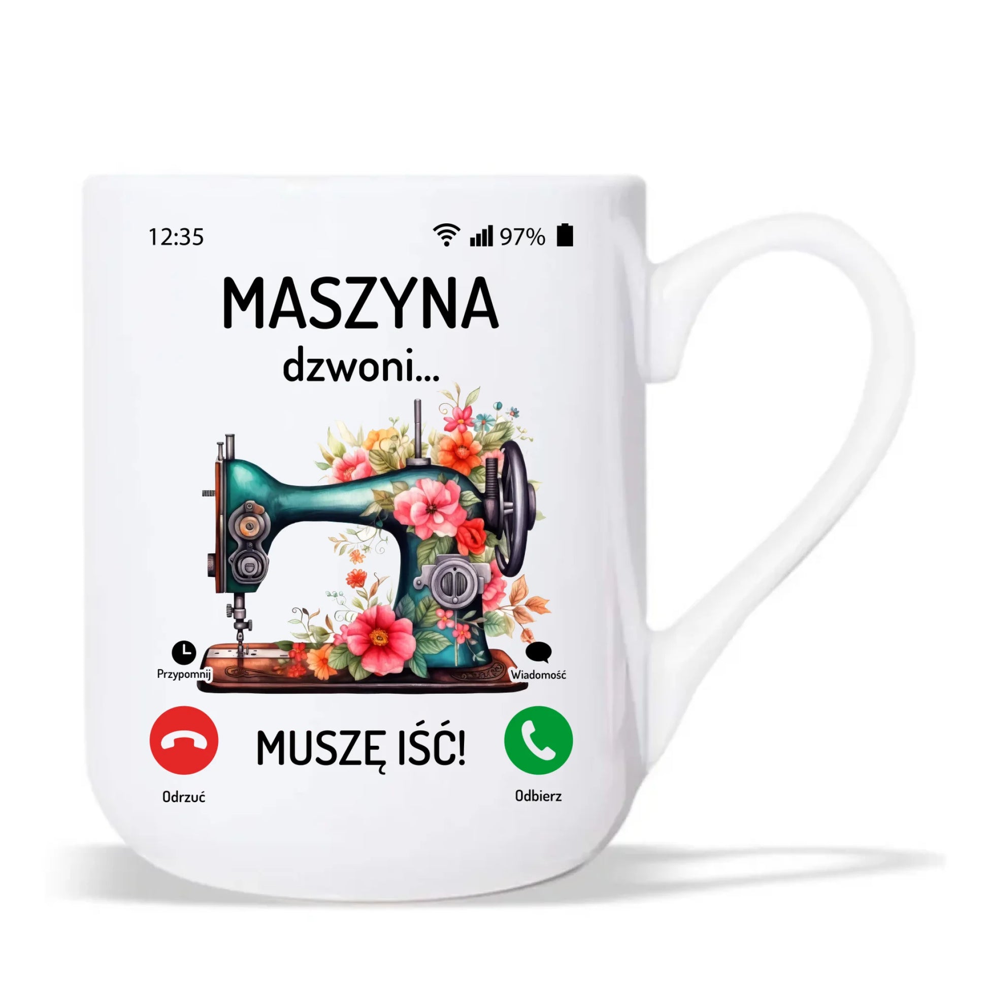 Kubek elegant szyciowy dla krawcowej - Maszyna dzwoni muszę iść HS05 - StoryCups.pl