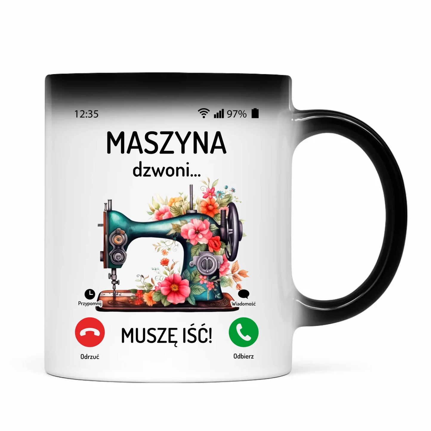 Kubek magiczny szyciowy dla krawcowej - Maszyna dzwoni muszę iść HS05 - StoryCups.pl
