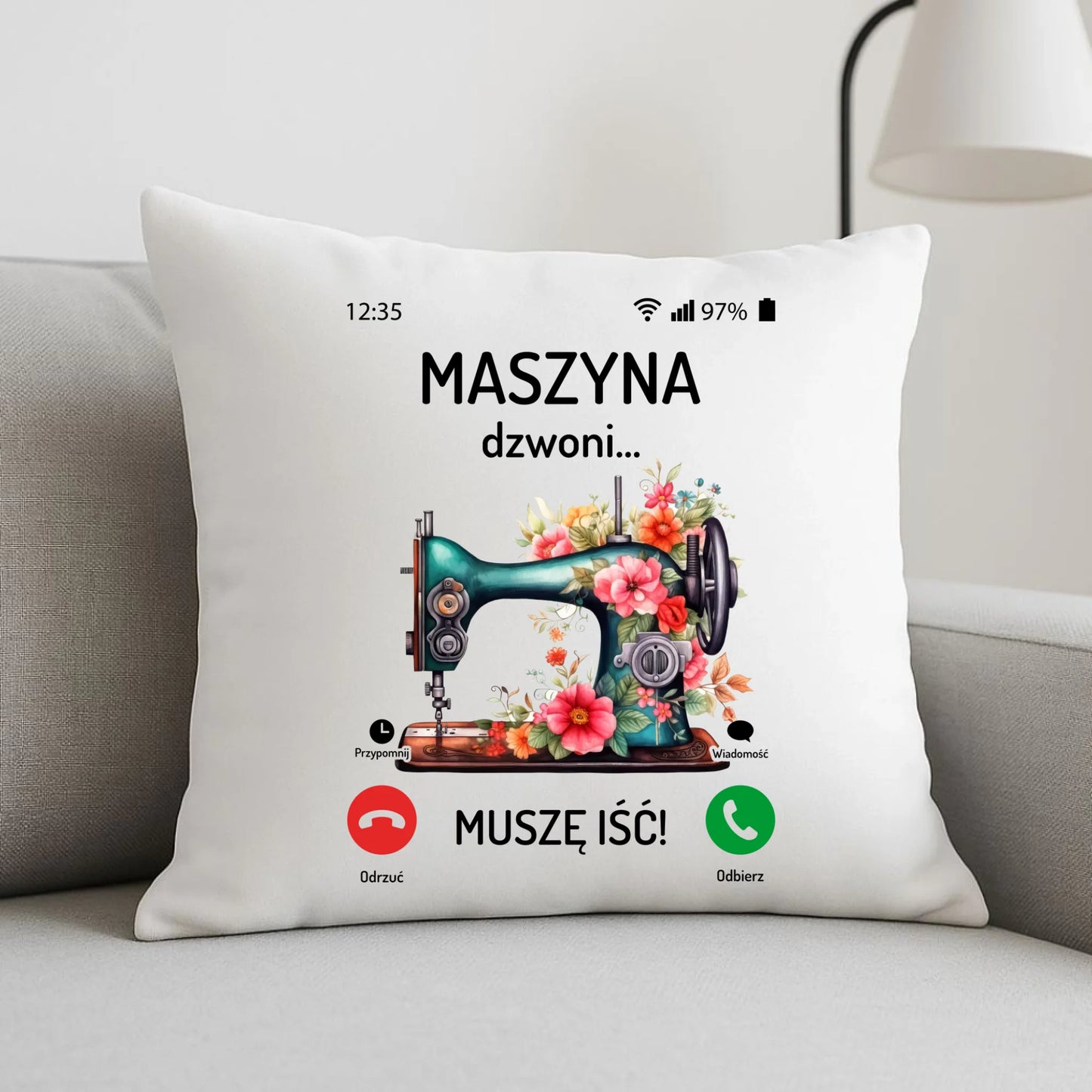 Poduszka szyciowa dla krawcowej - Maszyna dzwoni muszę iść HS05 - StoryCups.pl