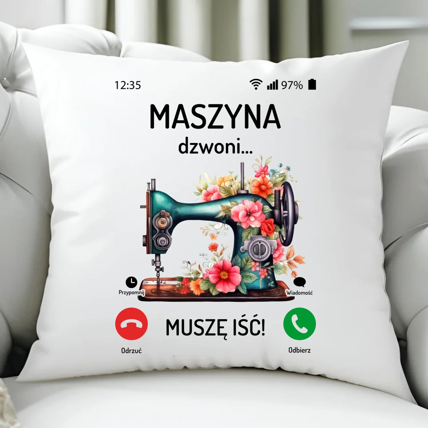 Poduszka szyciowa dla krawcowej - Maszyna dzwoni muszę iść HS05 - StoryCups.pl