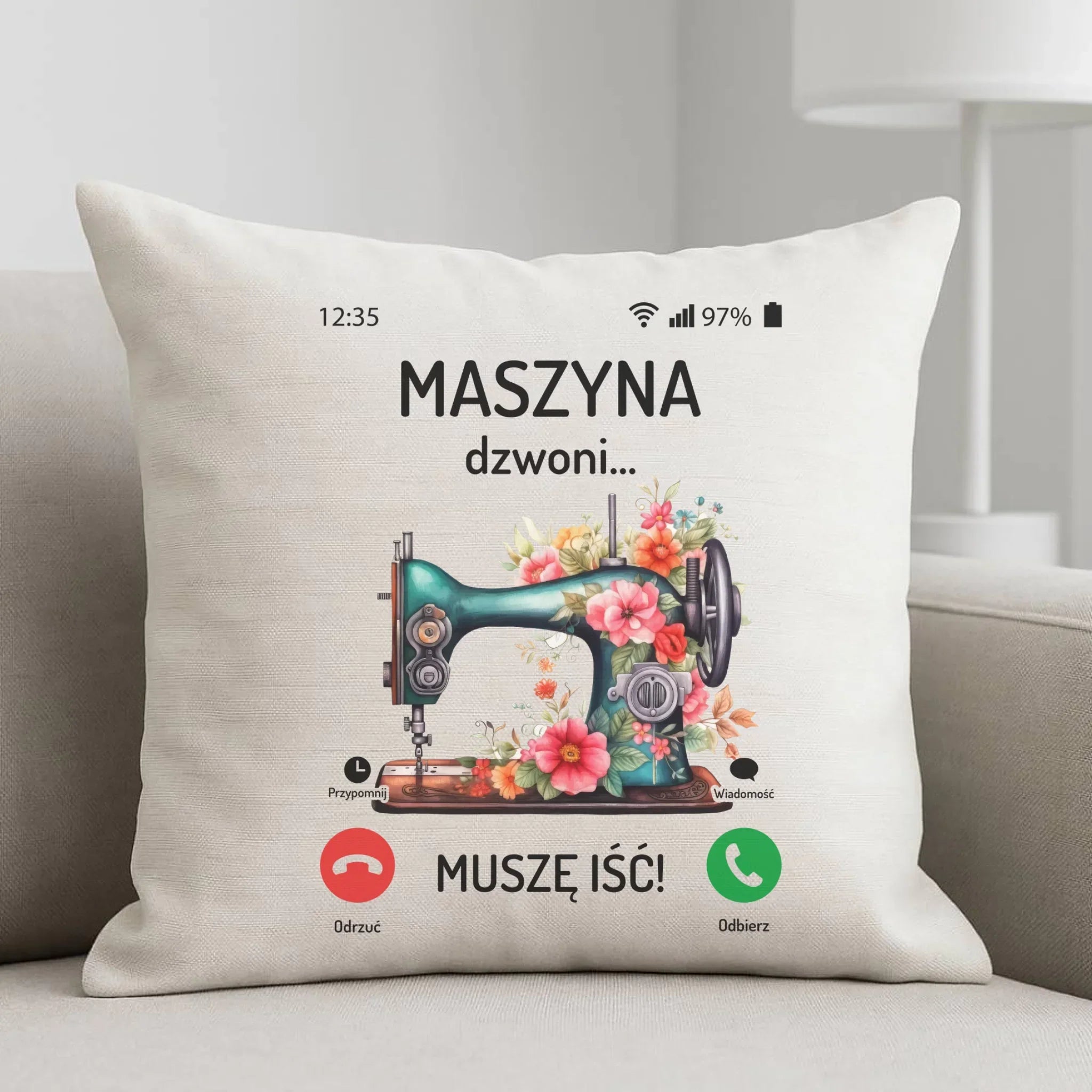 Poduszka szyciowa dla krawcowej - Maszyna dzwoni muszę iść HS05 - StoryCups.pl