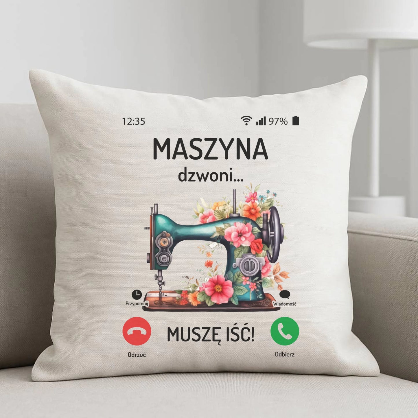 Poduszka szyciowa dla krawcowej - Maszyna dzwoni muszę iść HS05 - StoryCups.pl