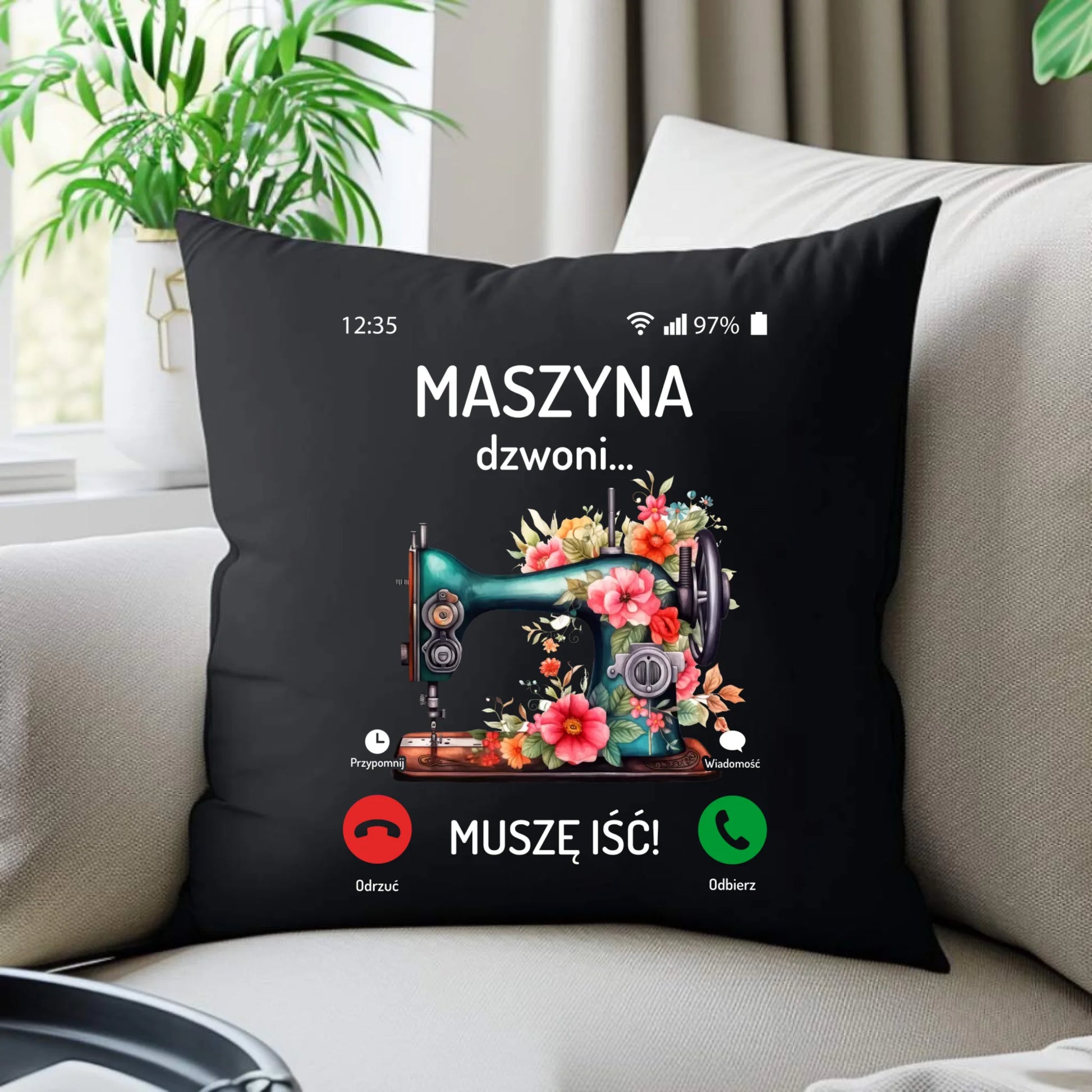 Poduszka dekoracyjna szyciowa dla krawcowej - Maszyna dzwoni muszę iść HS05 - StoryCups.pl