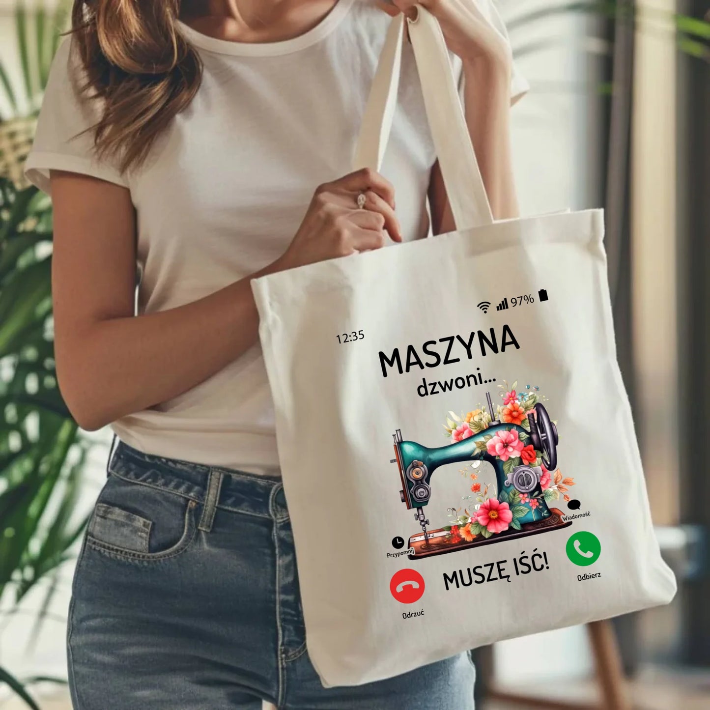 Torba szyciowa dla krawcowej - Maszyna dzwoni muszę iść HS05 - StoryCups.pl