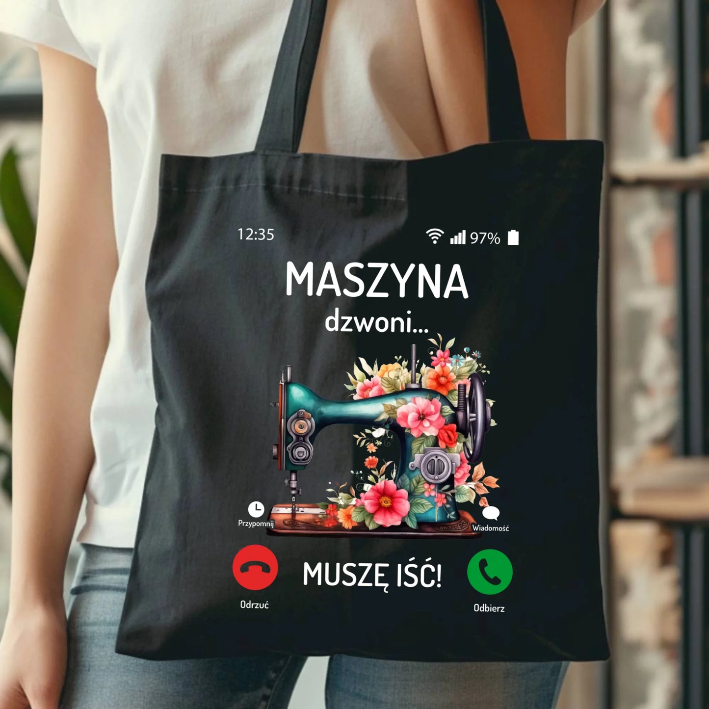 Torba szyciowa dla krawcowej - Maszyna dzwoni muszę iść HS05 - StoryCups.pl