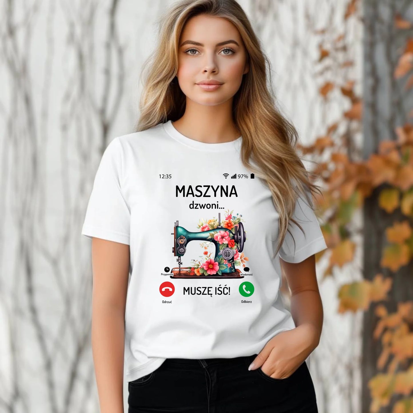 Koszulka damska szyciowa dla krawcowej - Maszyna dzwoni muszę iść HS05 - StoryCups.pl