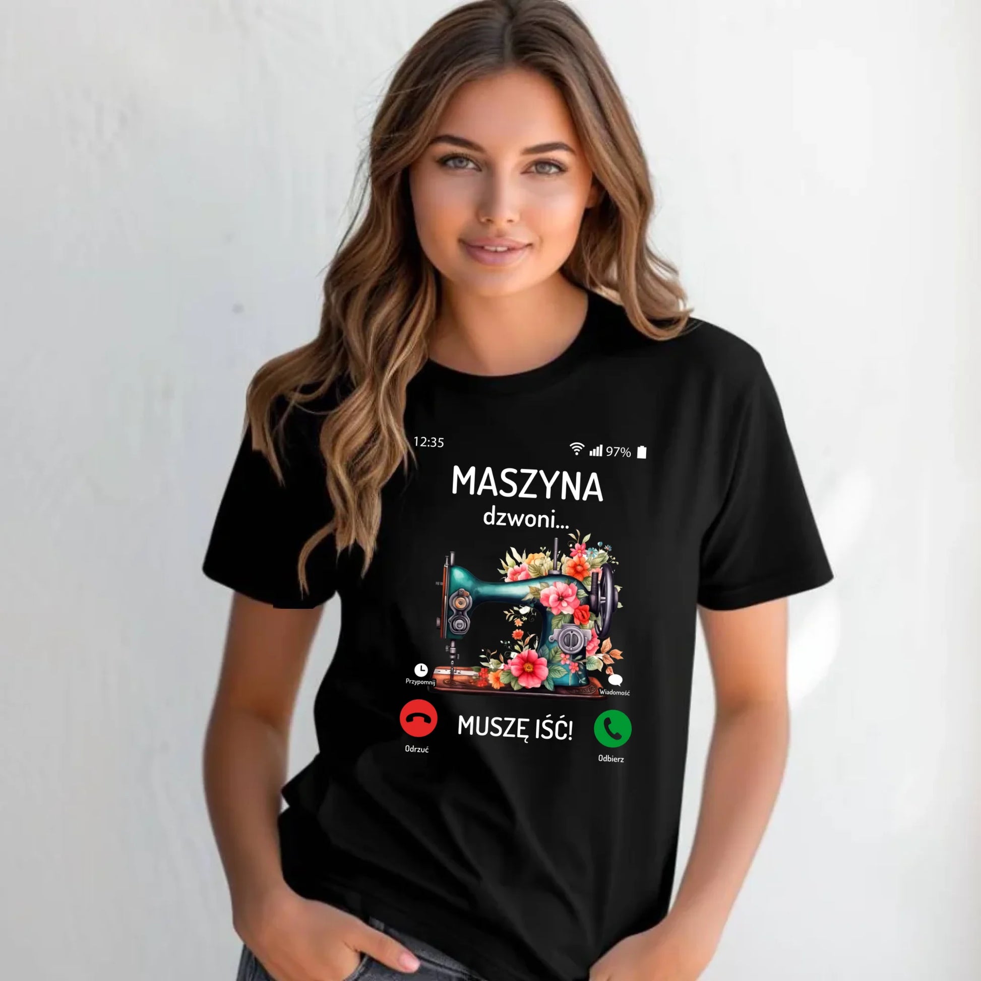 Koszulka damska szyciowa dla krawcowej - Maszyna dzwoni muszę iść HS05 - StoryCups.pl