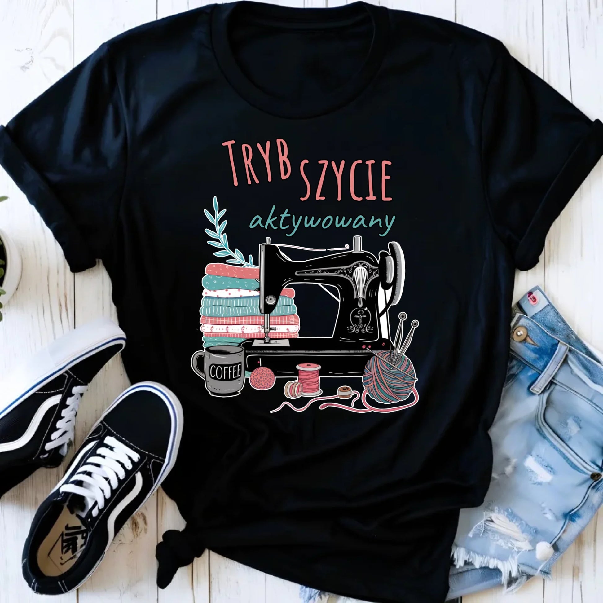 Koszulka damska szyciowa dla krawcowej - Tryb szycie aktywowany HS06 - StoryCups.pl