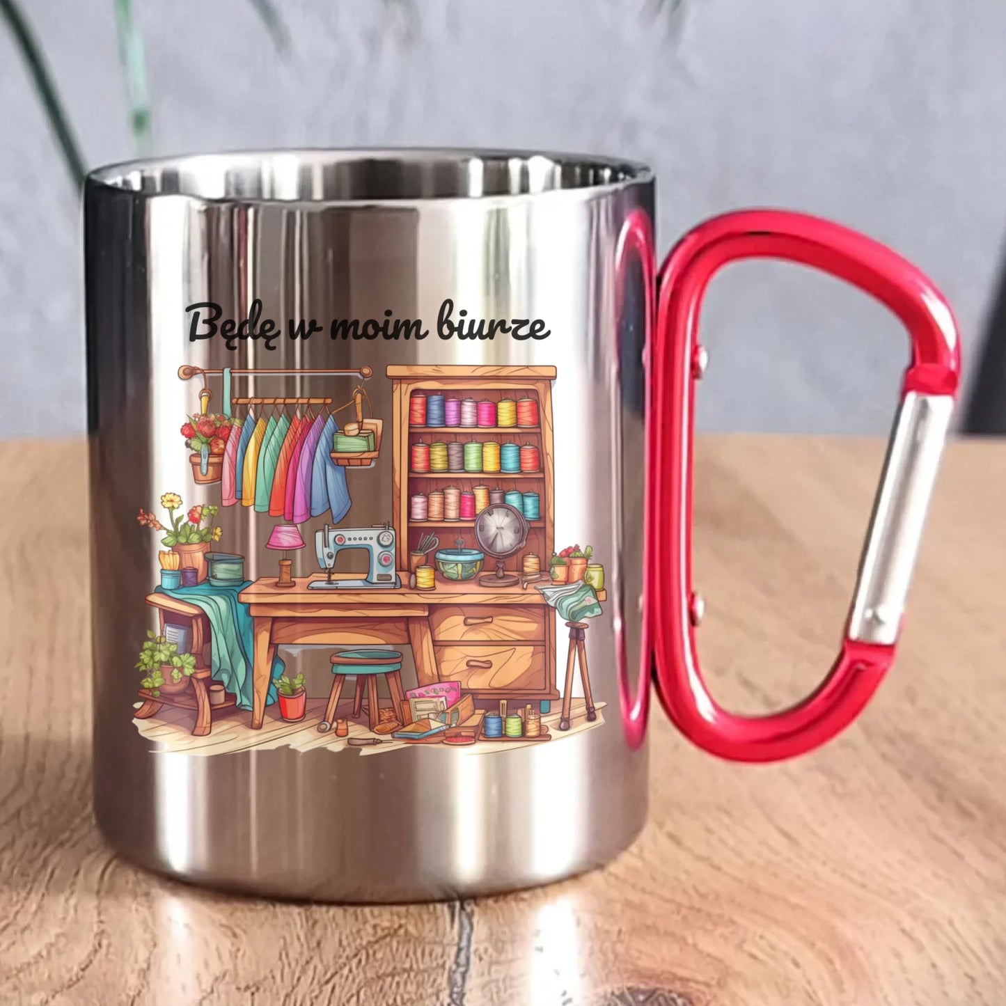 Kubek metalowy szyciowy dla krawcowej - Będę w moim biurze HS07 - StoryCups.pl