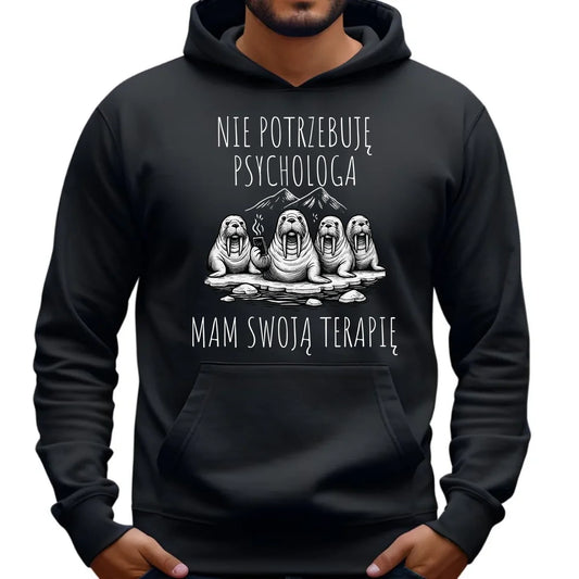 Bluza męska z kapturem - prezent dla morsa - Nie potrzebuję psychologa HM14 - StoryCups.pl