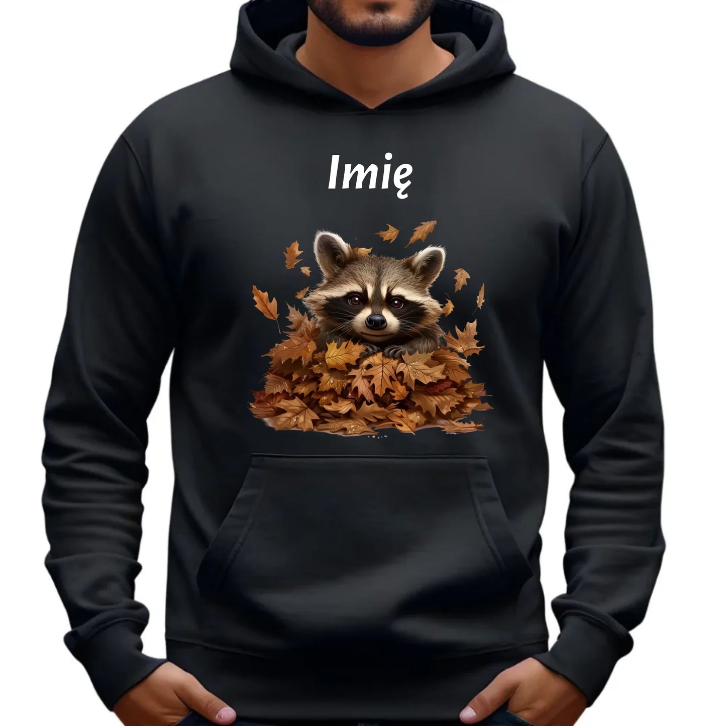 Bluza męska z kapturem jesienna - Szop w liściach - personalizowana JS24