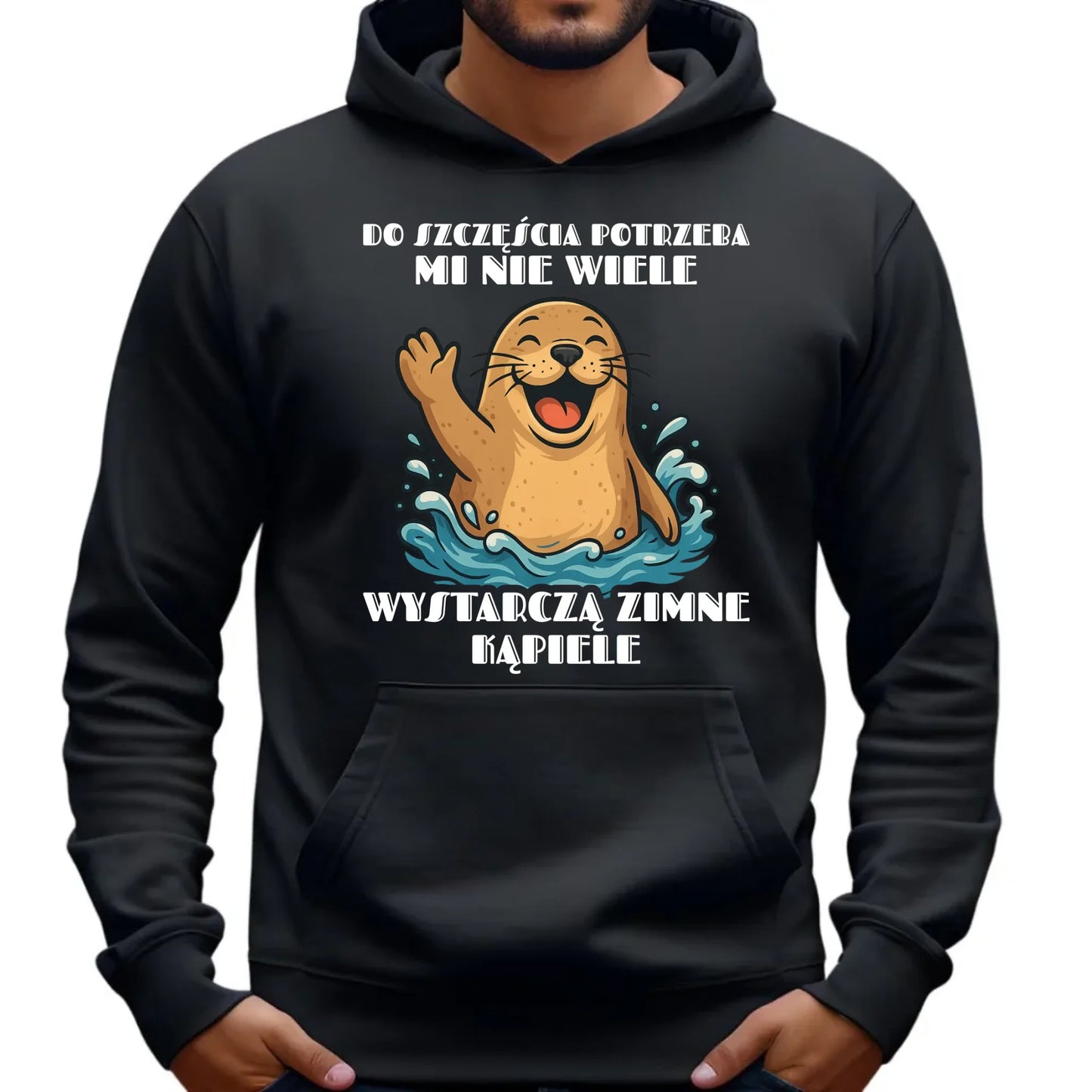 Bluza męska z kapturem - prezent dla morsa - Do szczęścia potrzeba mi nie wiele HM06 - StoryCups.pl