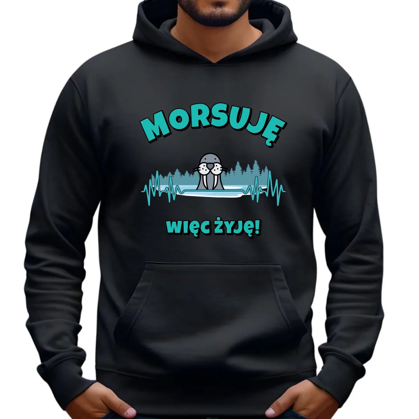 Bluza męska z kapturem - prezent dla morsa - Morsuję więc żyję - Mors HM02 - StoryCups.pl