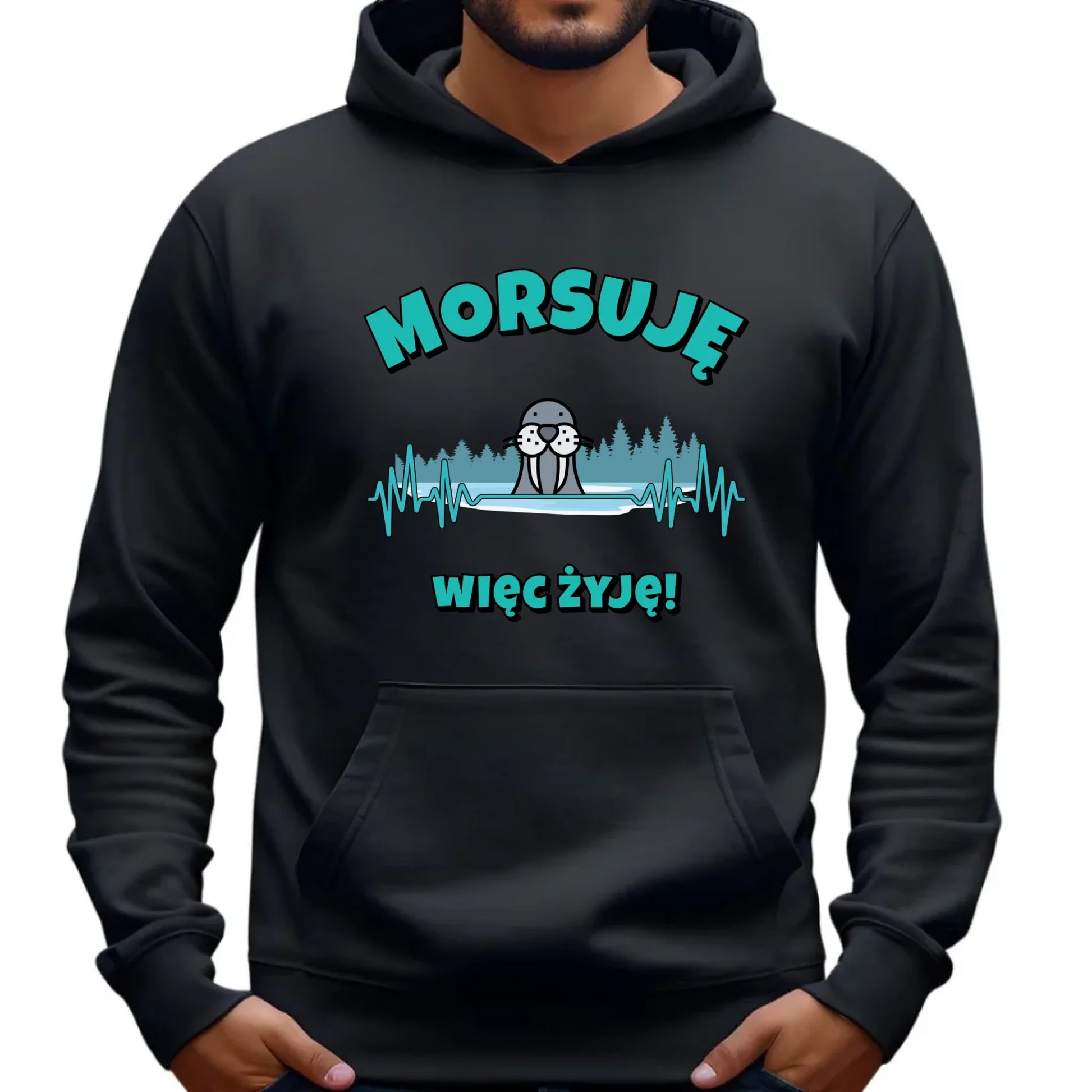 Bluza męska z kapturem - prezent dla morsa - Morsuję więc żyję - Mors HM02 - StoryCups.pl
