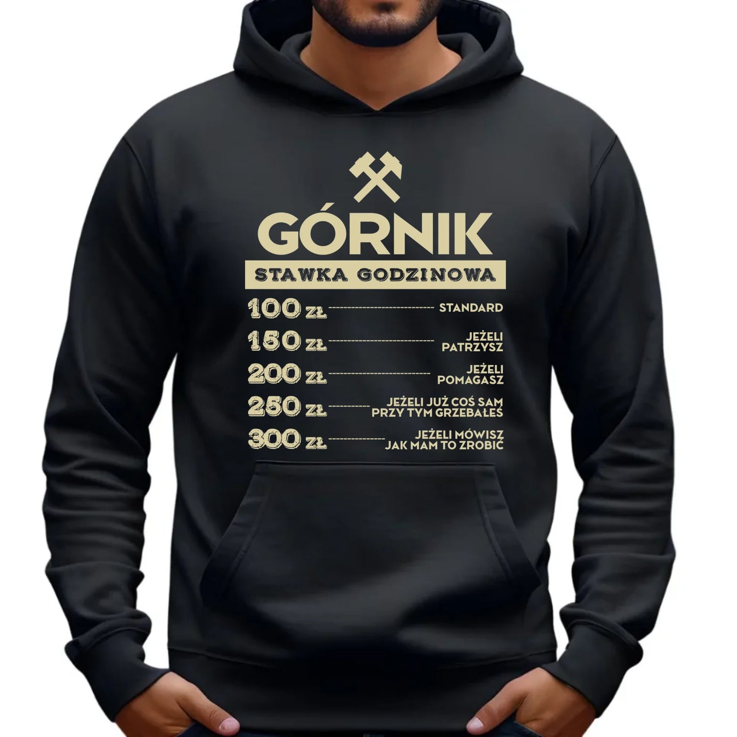 Bluza męska z kapturem - prezent dla górnika - Górnik stawka godzinowa G14 - StoryCups.pl