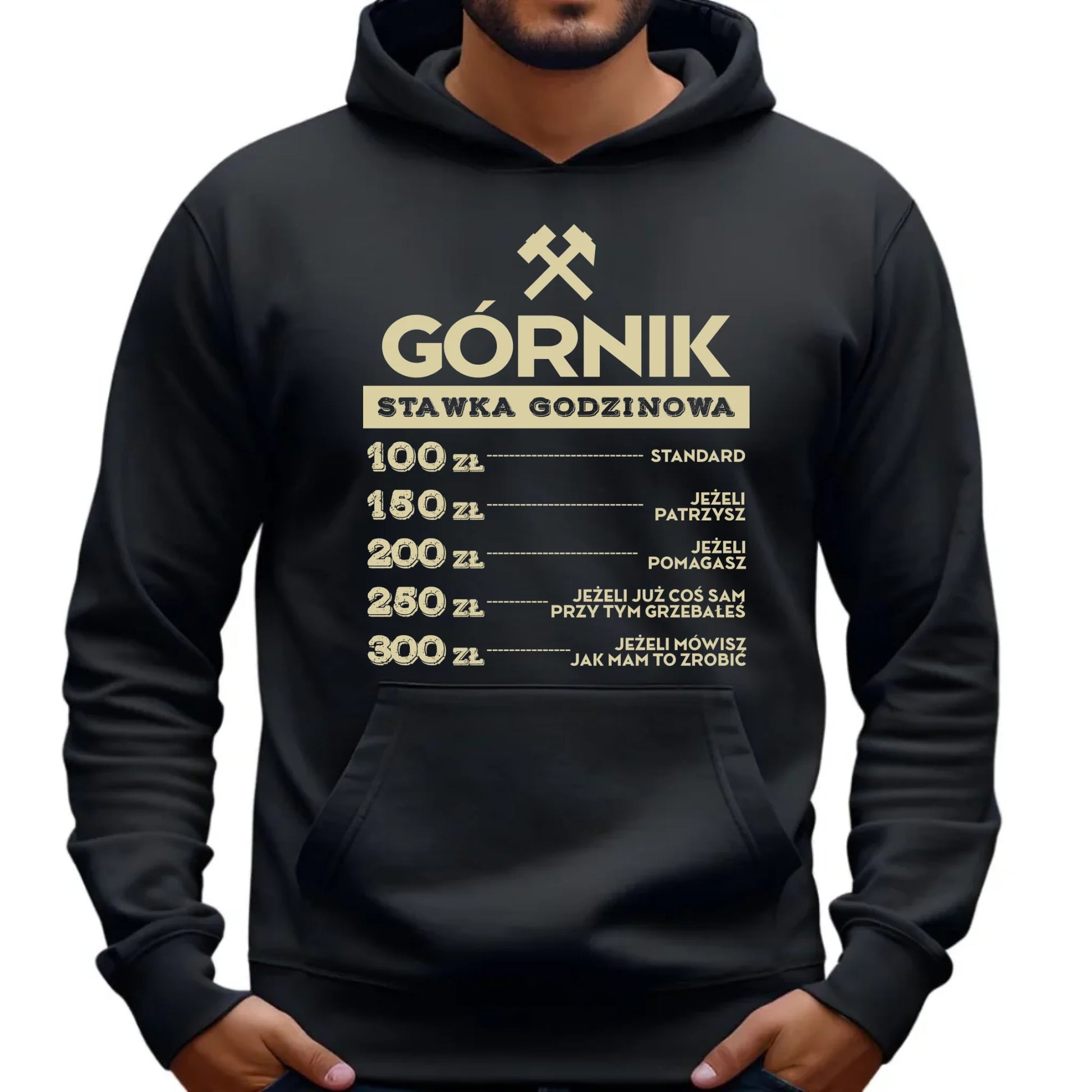 Bluza męska z kapturem - prezent dla górnika - Górnik stawka godzinowa G14 - StoryCups.pl