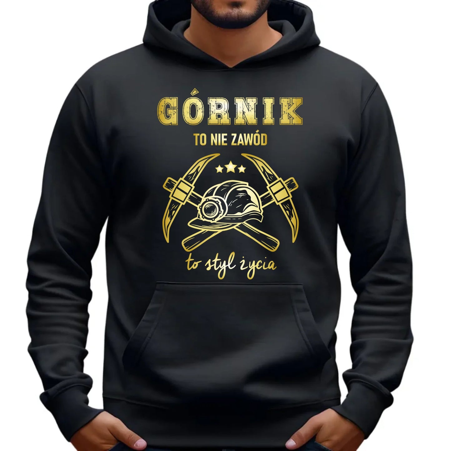 Bluza męska z kapturem - prezent dla górnika - Górnik to nie zawód to styl życia G05 - StoryCups.pl