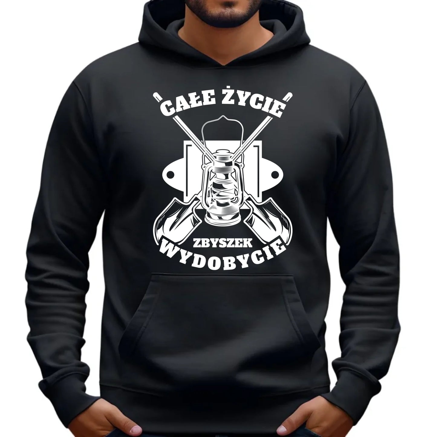 Bluza męska z kapturem - prezent dla górnika - Całe życie wydobycie - personalizowana G01 - StoryCups.pl