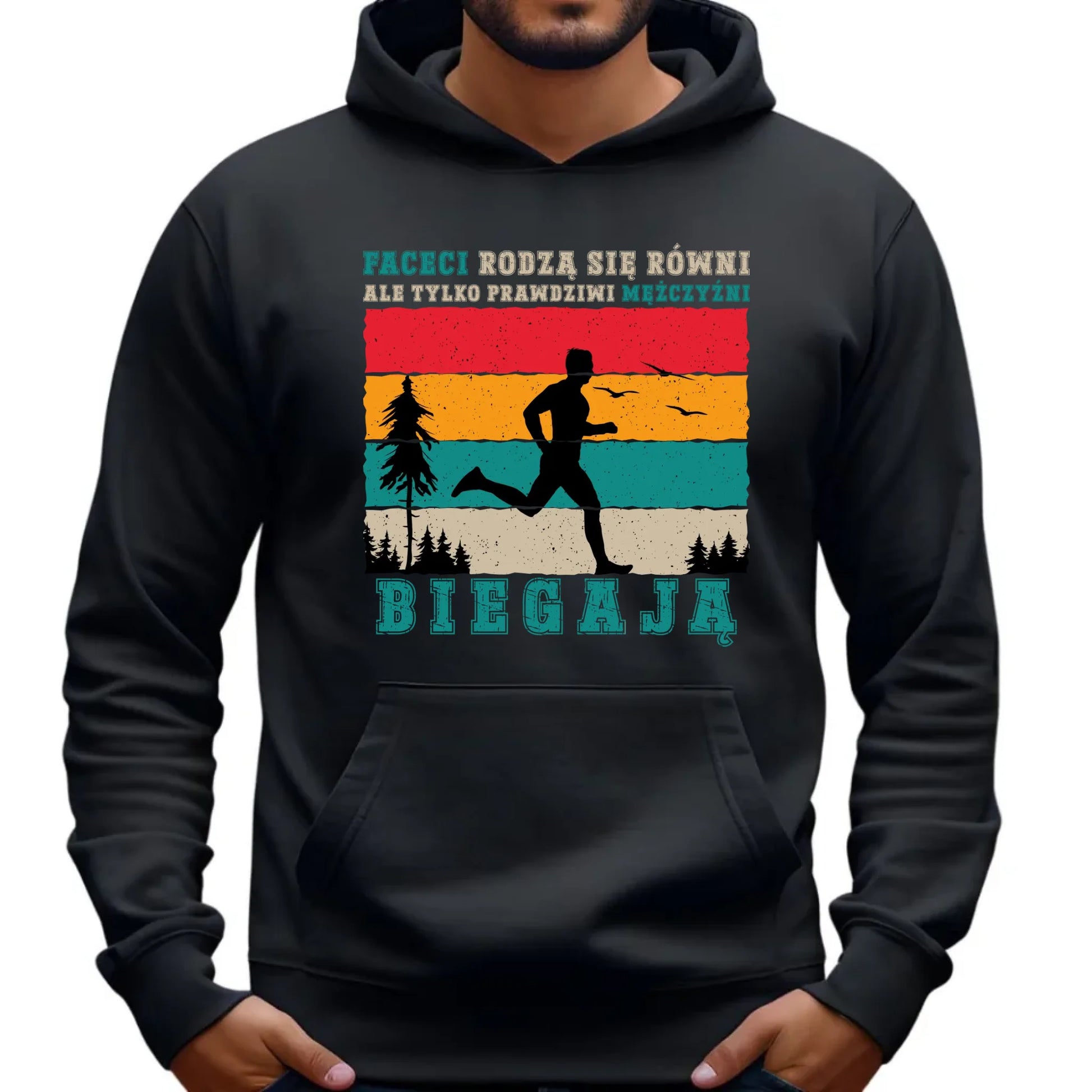 Bluza męska z kapturem dla biegacza - Prawdziwi mężczyźni biegają HB02 - StoryCups.pl