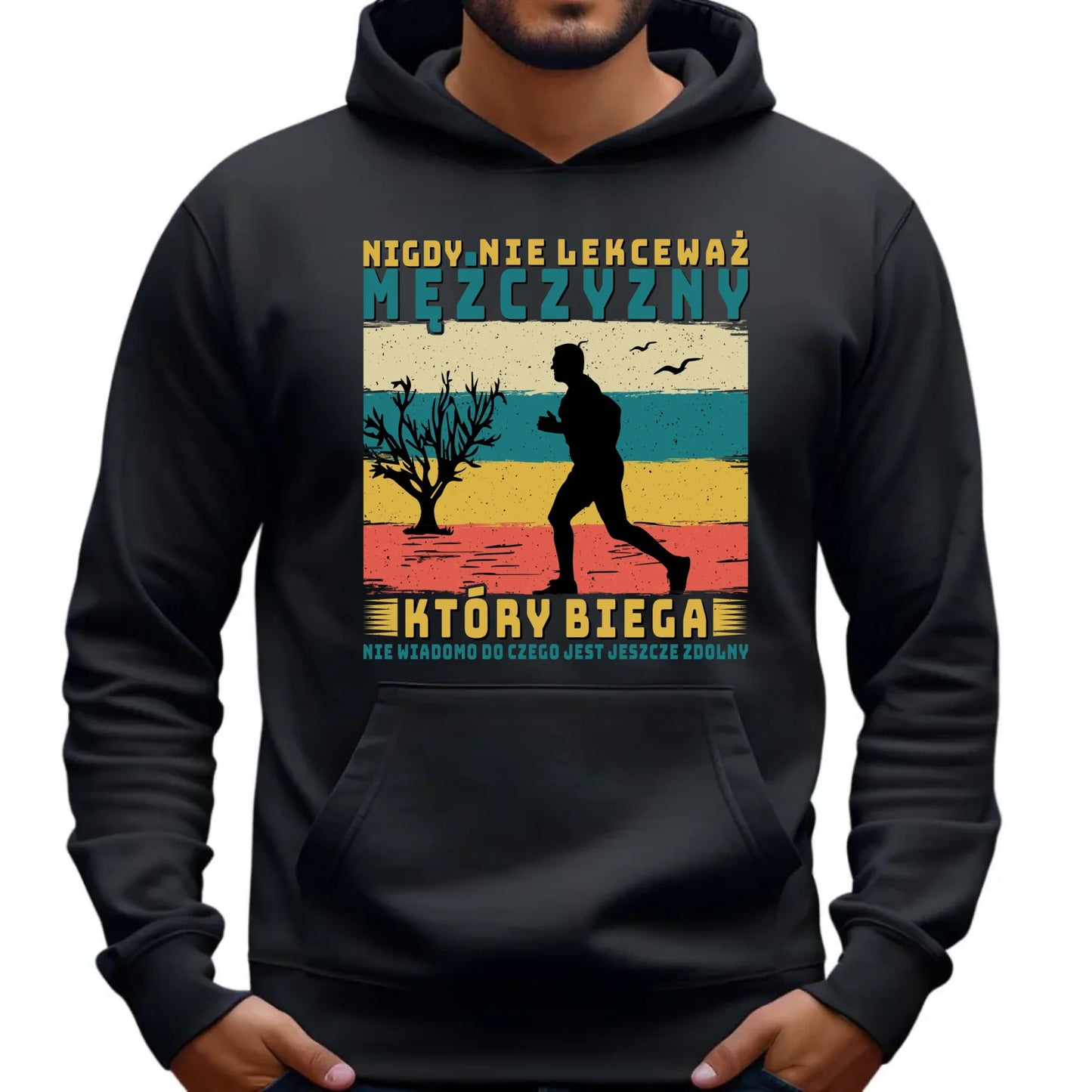 Bluza męska z kapturem dla biegacza - Nigdy nie lekceważ HB03 - StoryCups.pl