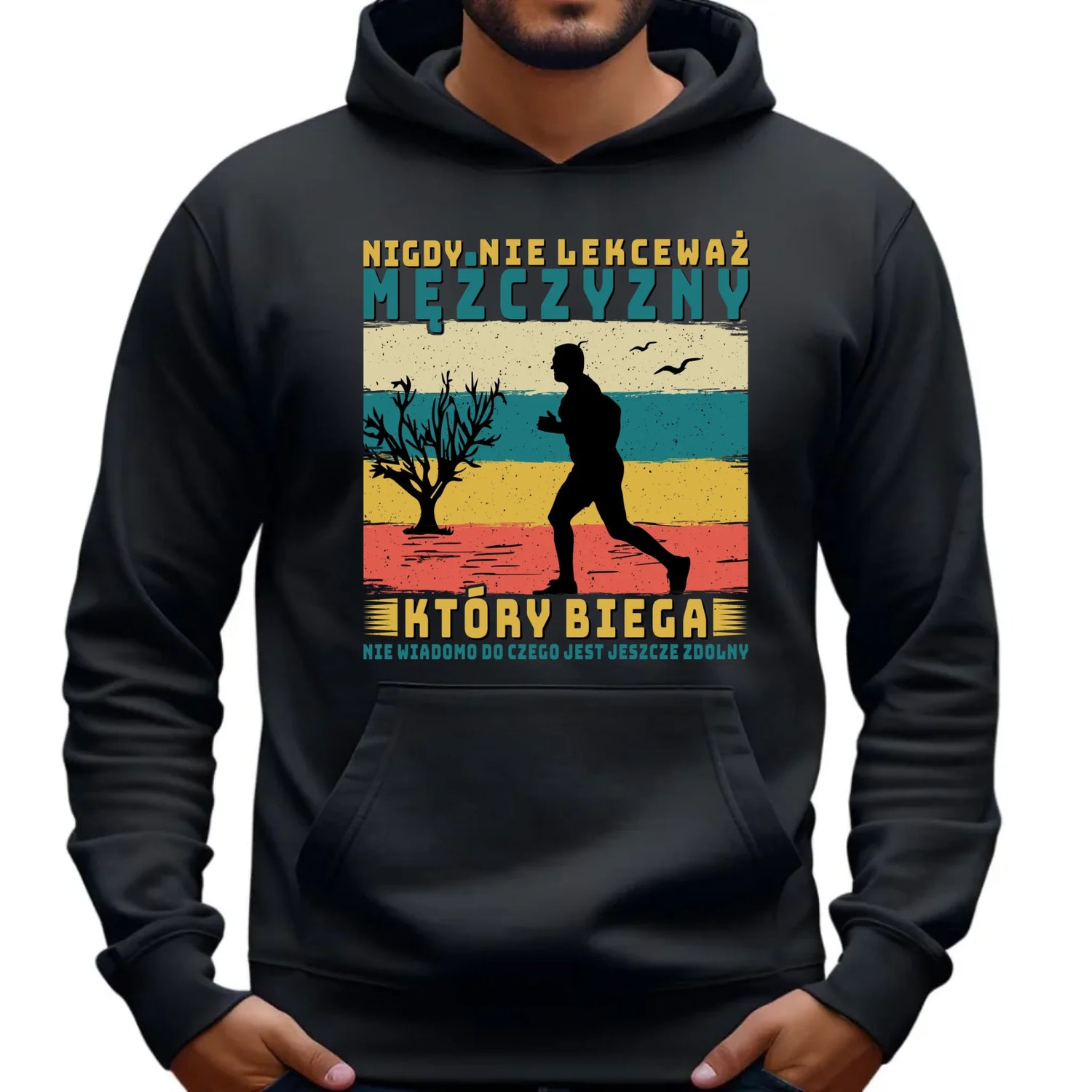 Bluza męska z kapturem dla biegacza - Nigdy nie lekceważ HB03 - StoryCups.pl