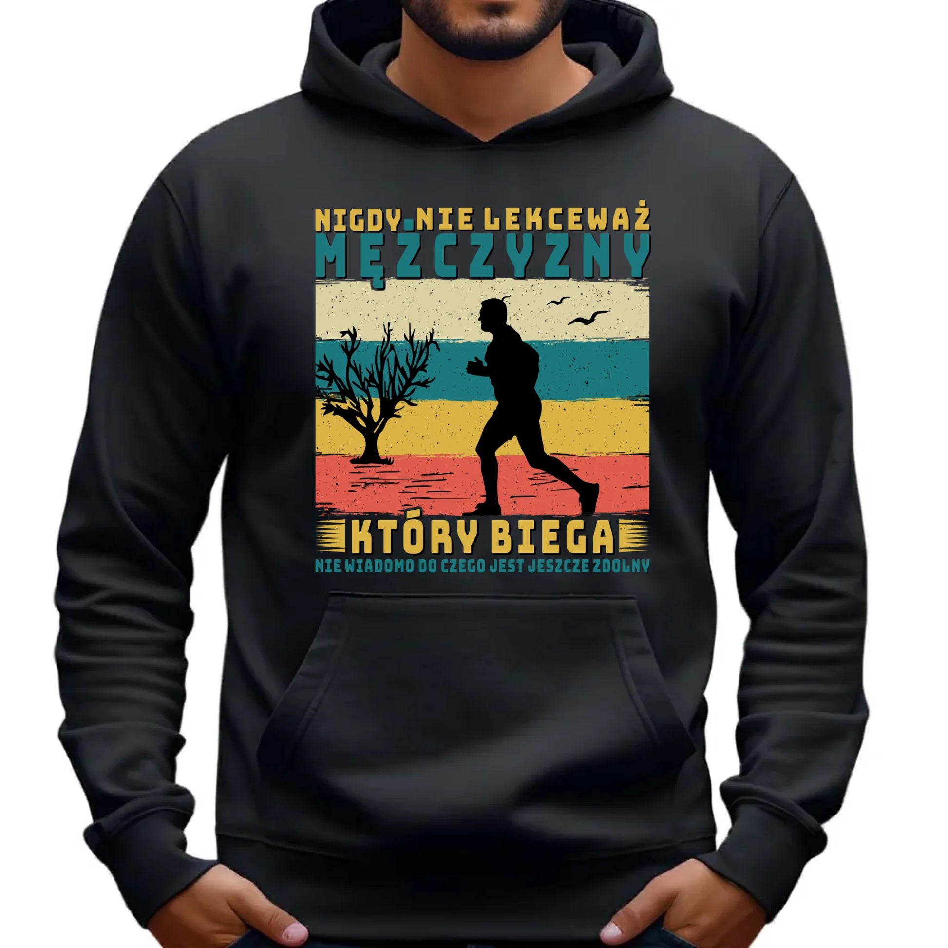 Bluza męska z kapturem dla biegacza - Nigdy nie lekceważ HB03 - StoryCups.pl